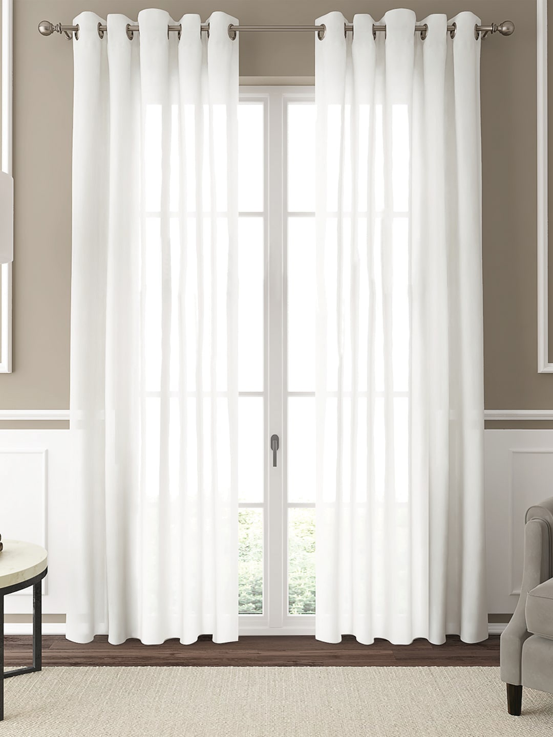 

GM White Set of 2 Semi-Sheer Curtains