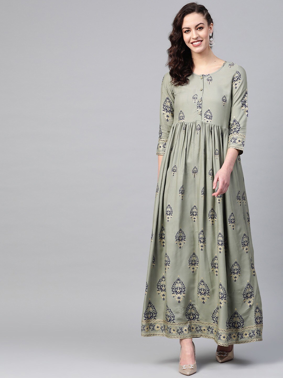 

Yuris Women Grey Printed Maxi Dress