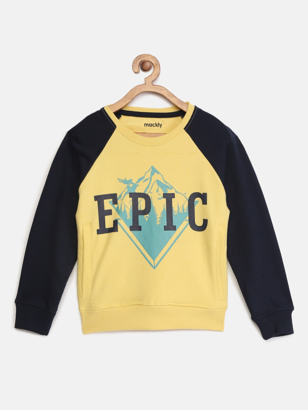 

mackly Boys Yellow & Navy Blue Typography Printed T-shirt