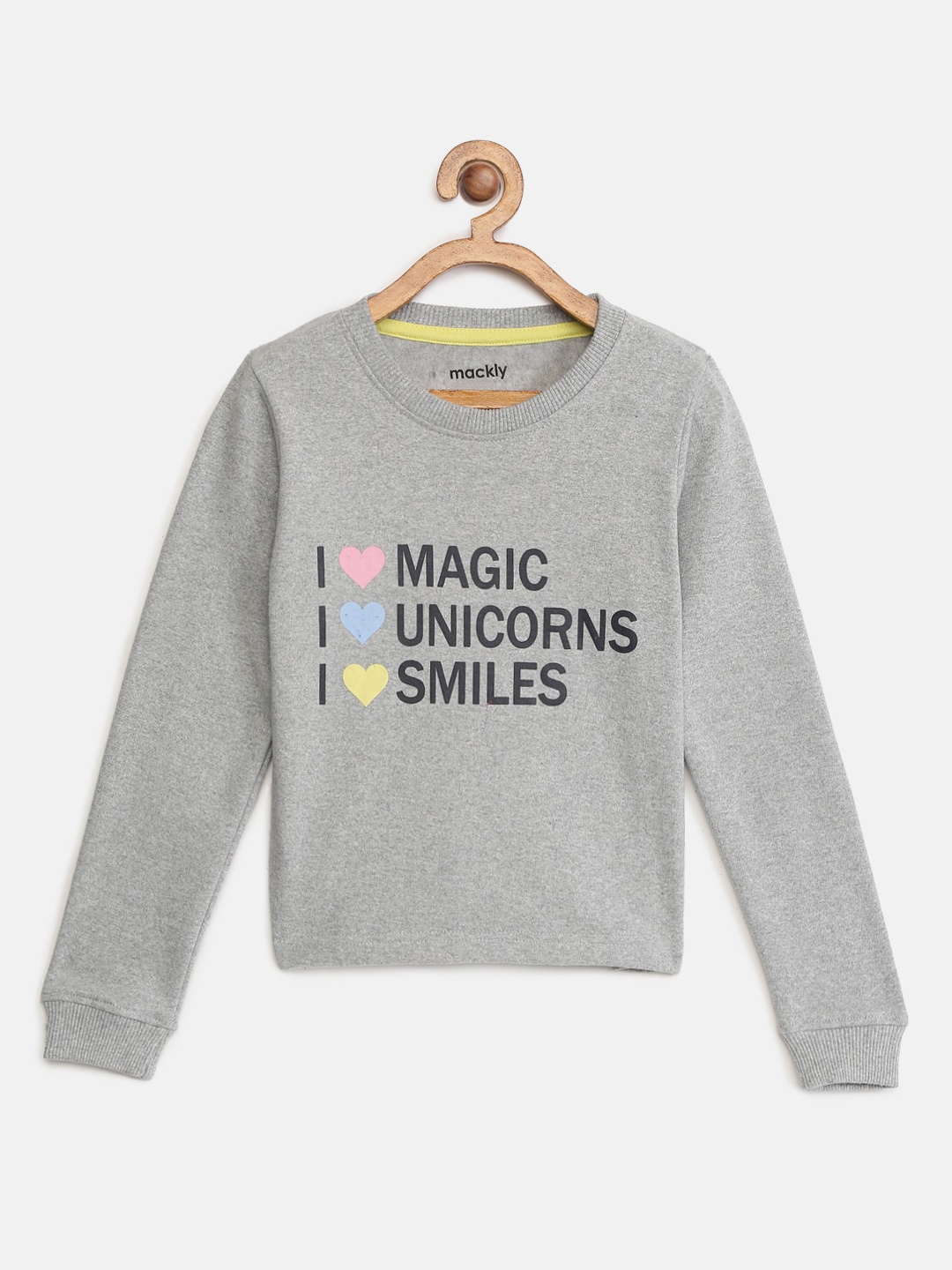 

mackly Girls Grey Melange Printed Round Neck T-shirt