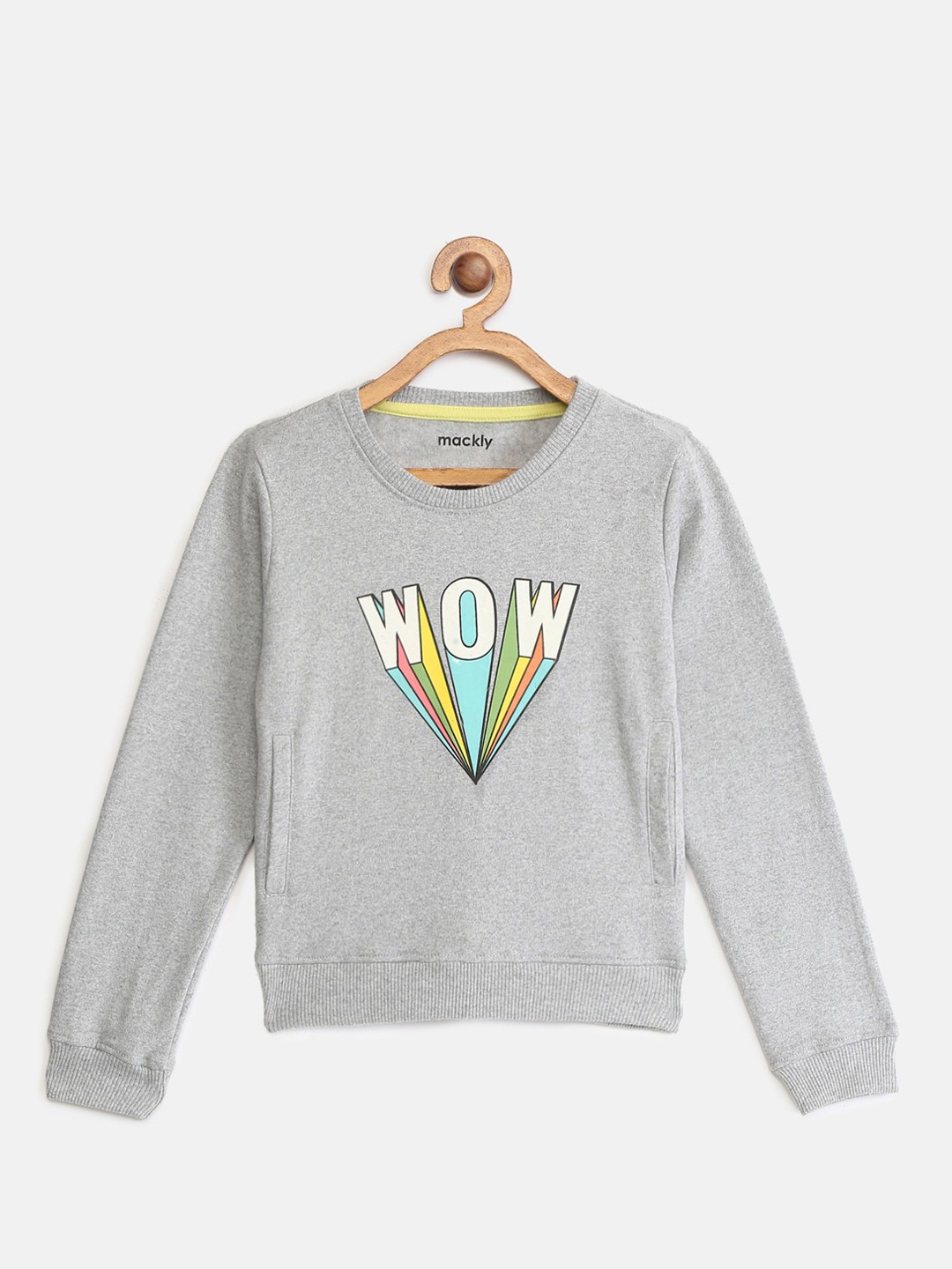

mackly Girls Grey Melange Printed Round Neck T-shirt