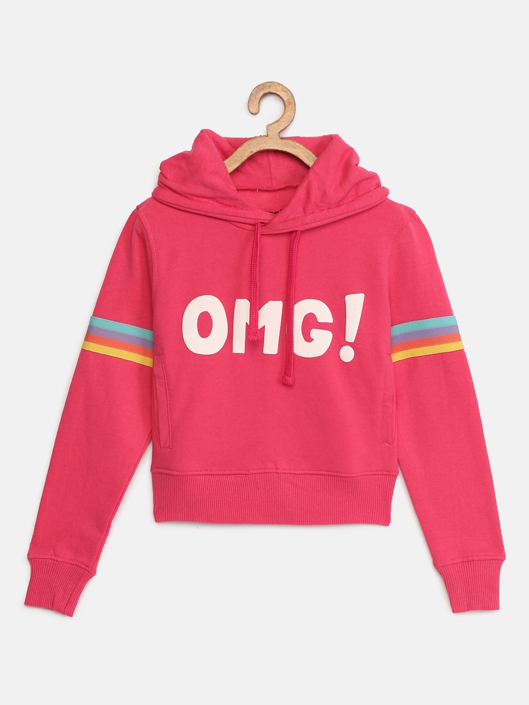

mackly Girls Pink Printed Hooded Sweatshirt