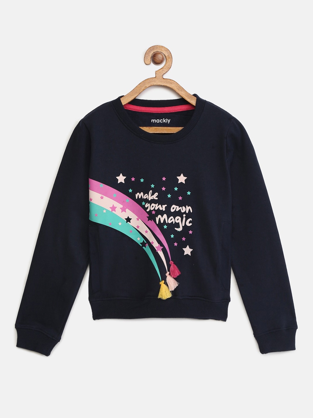 

mackly Girls Navy Blue Printed T-shirt