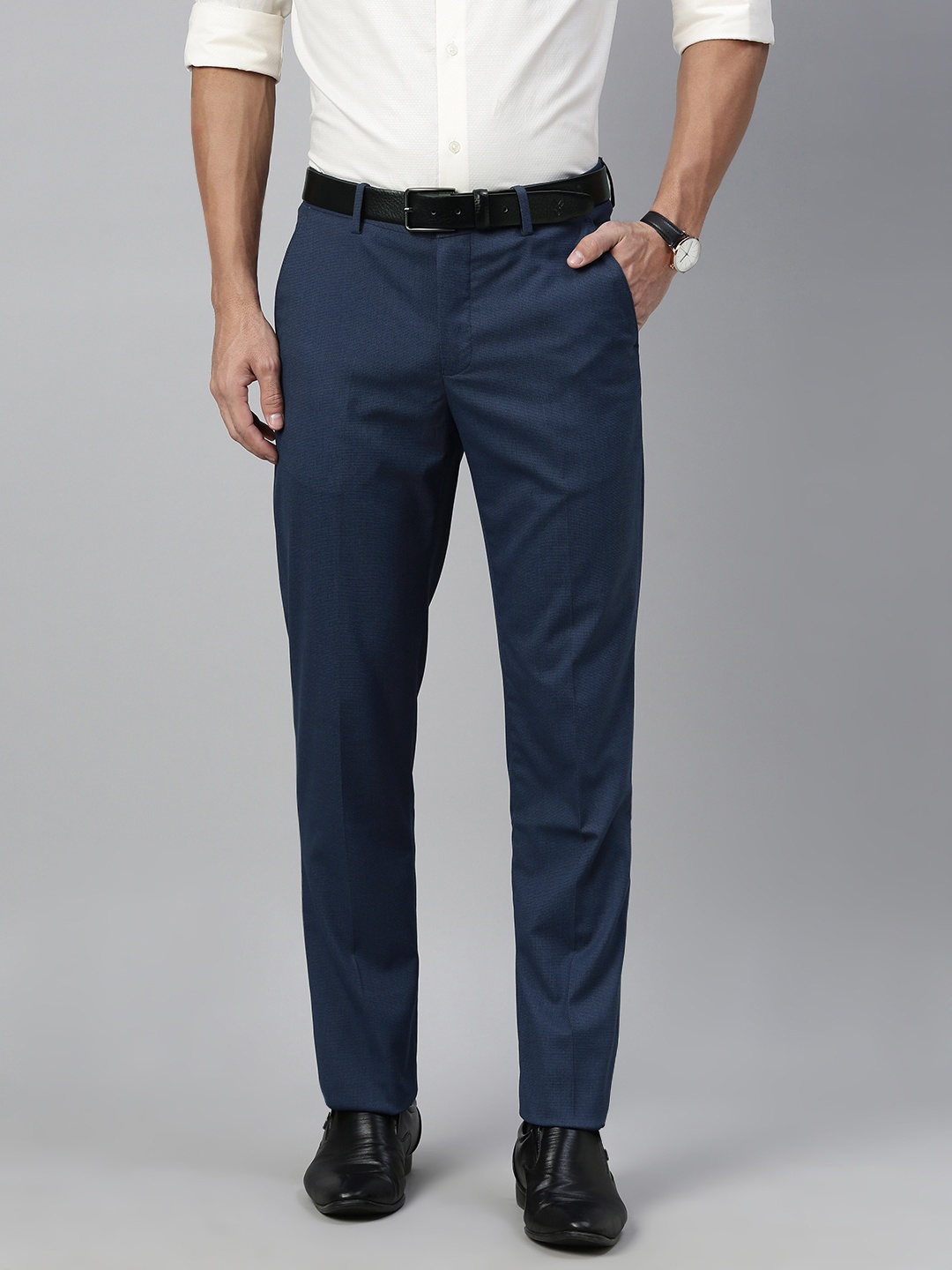 

Louis Philippe Men Blue Slim Fit Solid Formal Trousers