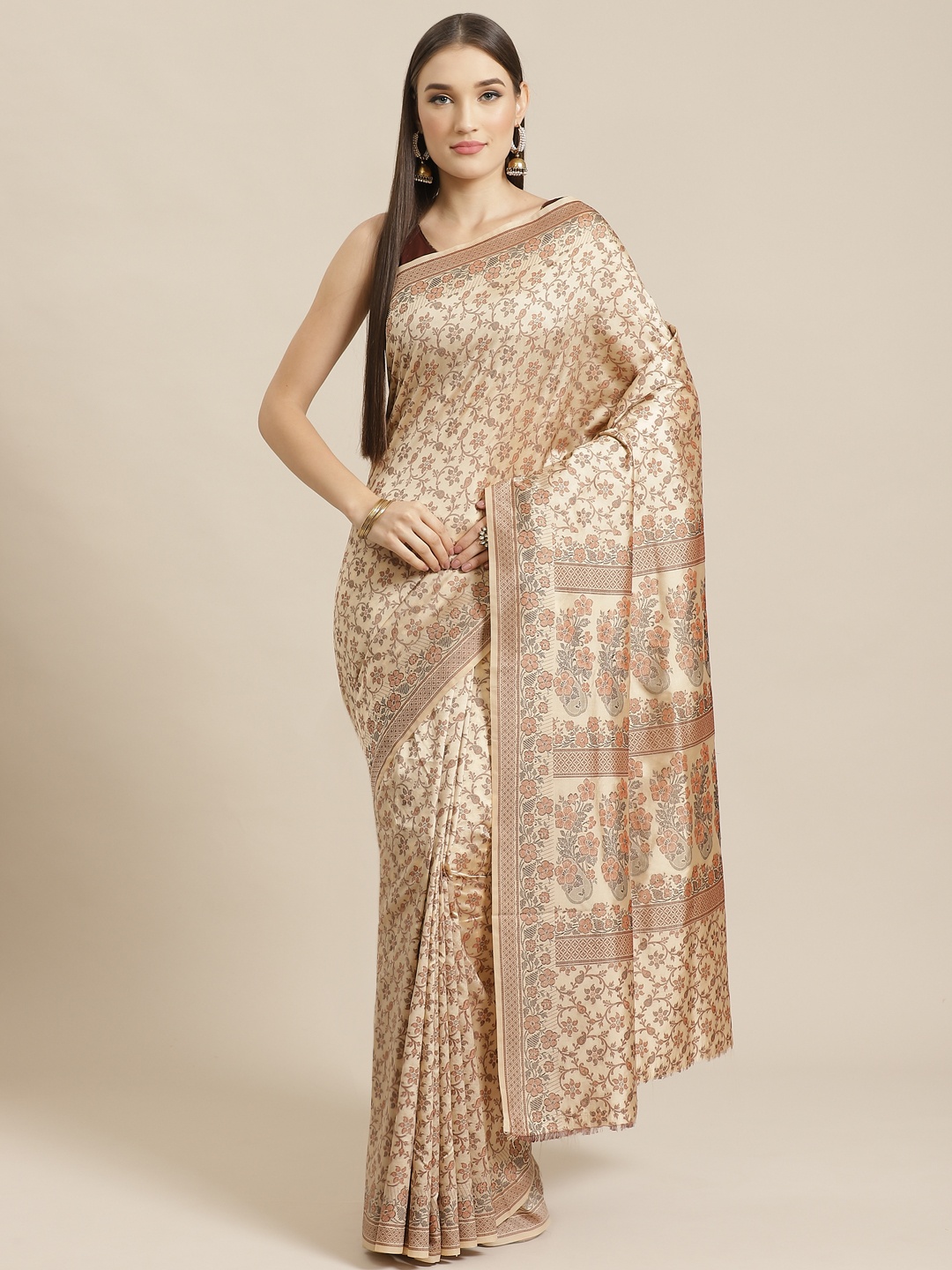 

Chhabra 555 Beige Woven Design Banarasi Handloom Saree