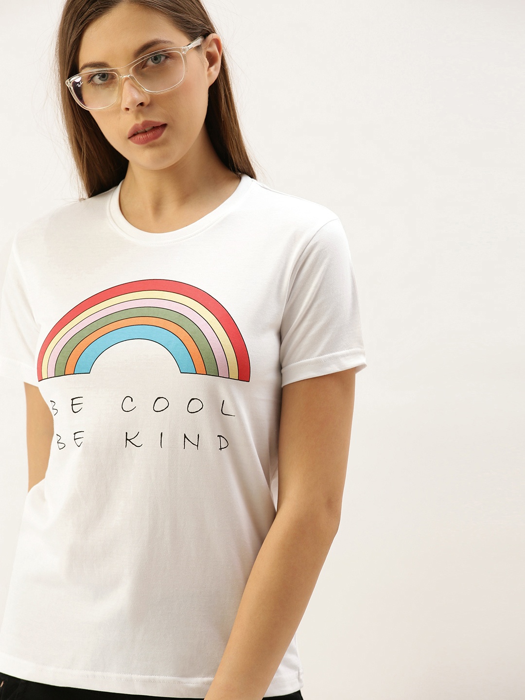 

DILLINGER Women White Printed Round Neck Regular Fit Pure Cotton T-shirt
