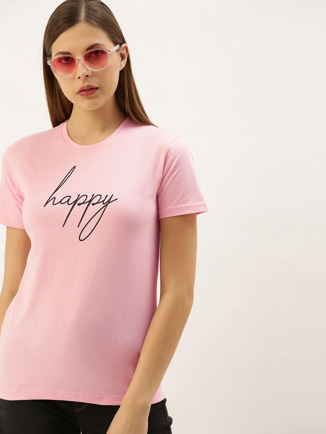 

DILLINGER Women Pink Printed Round Neck Regular Fit T-shirt