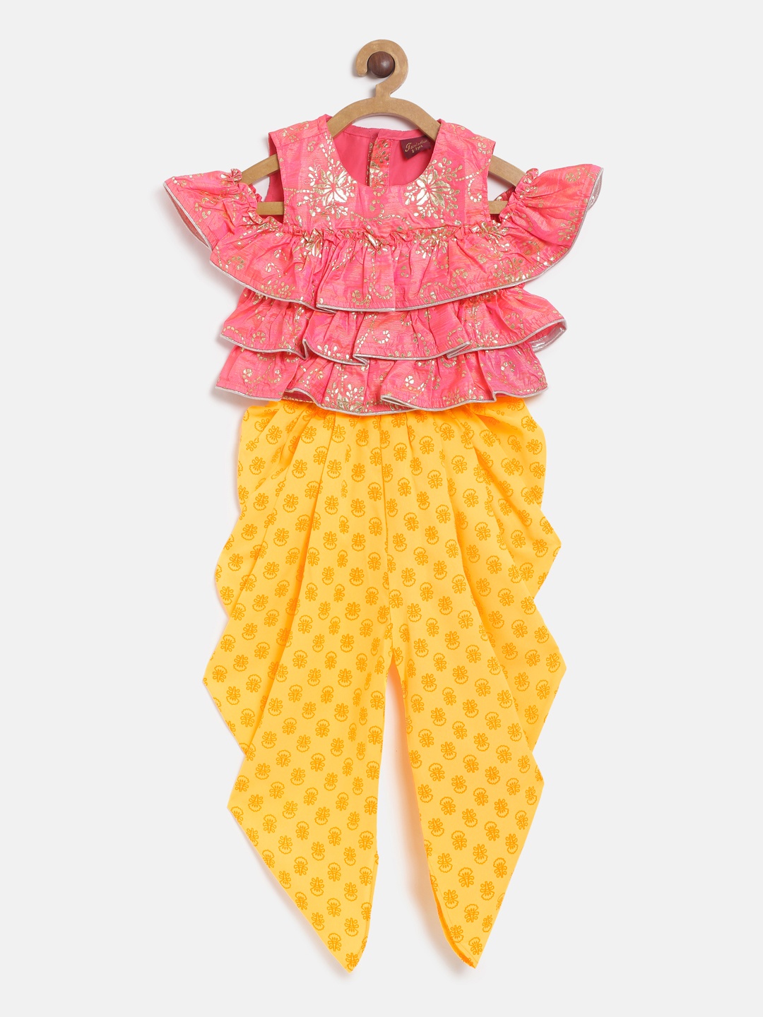 

Twisha Girls Pink & Yellow Printed Top with Dhoti Pants