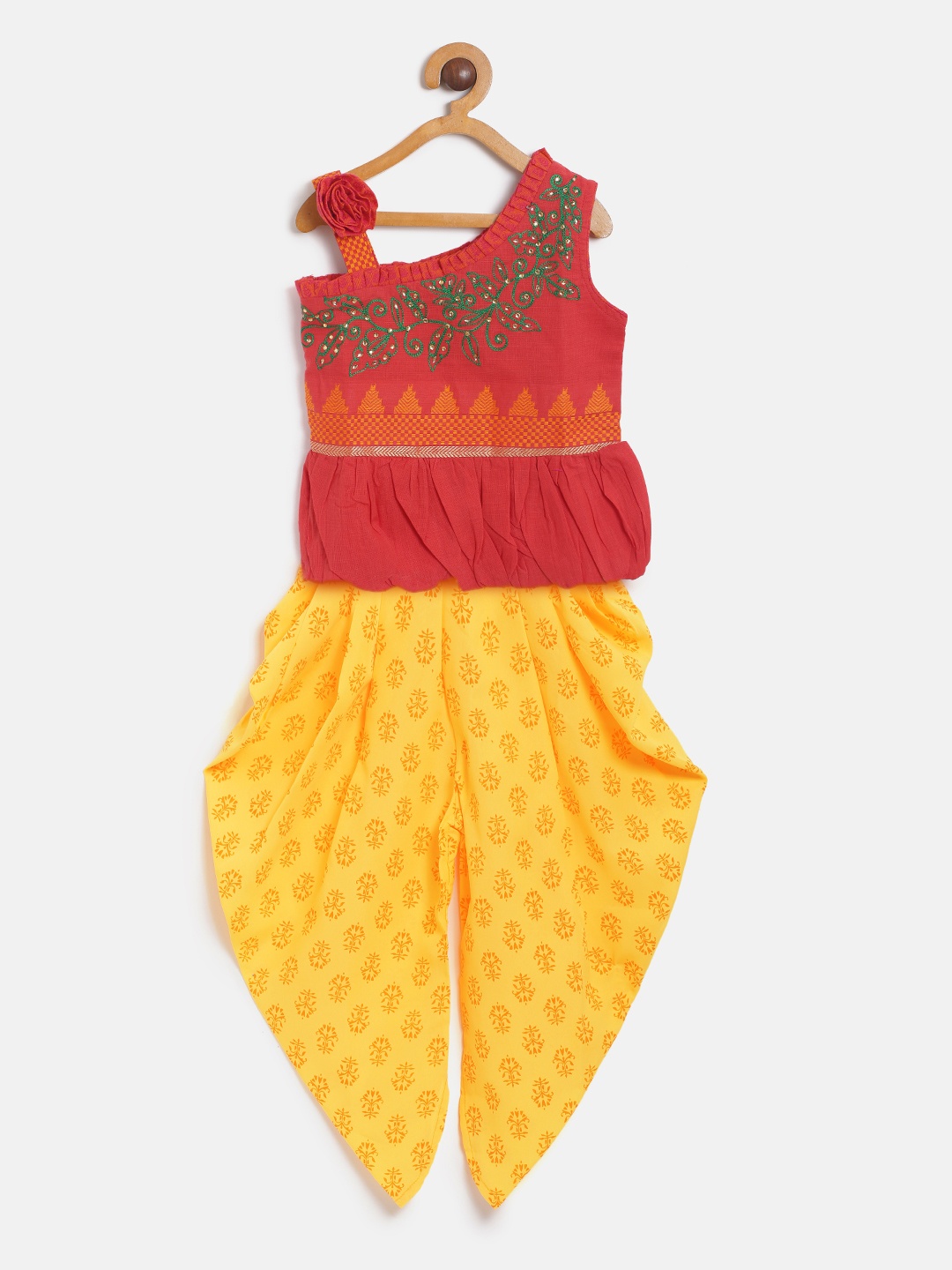 

Twisha Girls Orange & Yellow Embellished Top with Dhoti Pants