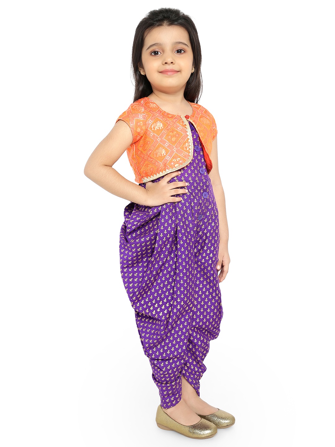 

Twisha Girls Purple & Orange Printed Ethnic Jumpsuit with Jacket