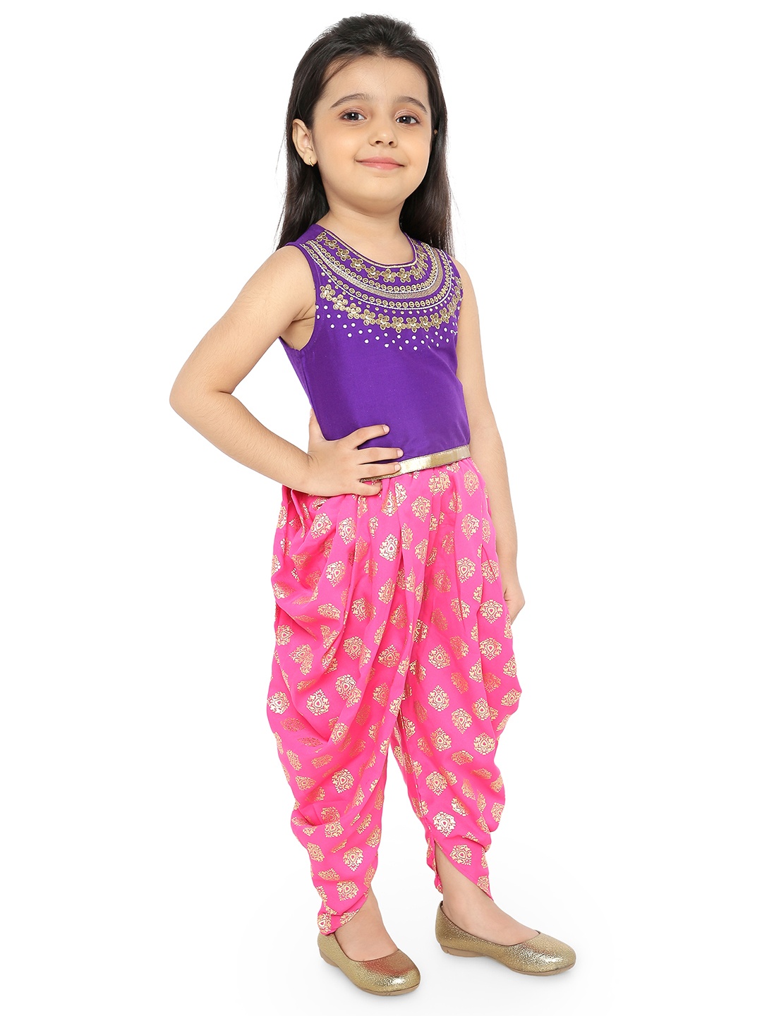 

Twisha Girls Purple & Pink Embellished Top with Dhoti Pants