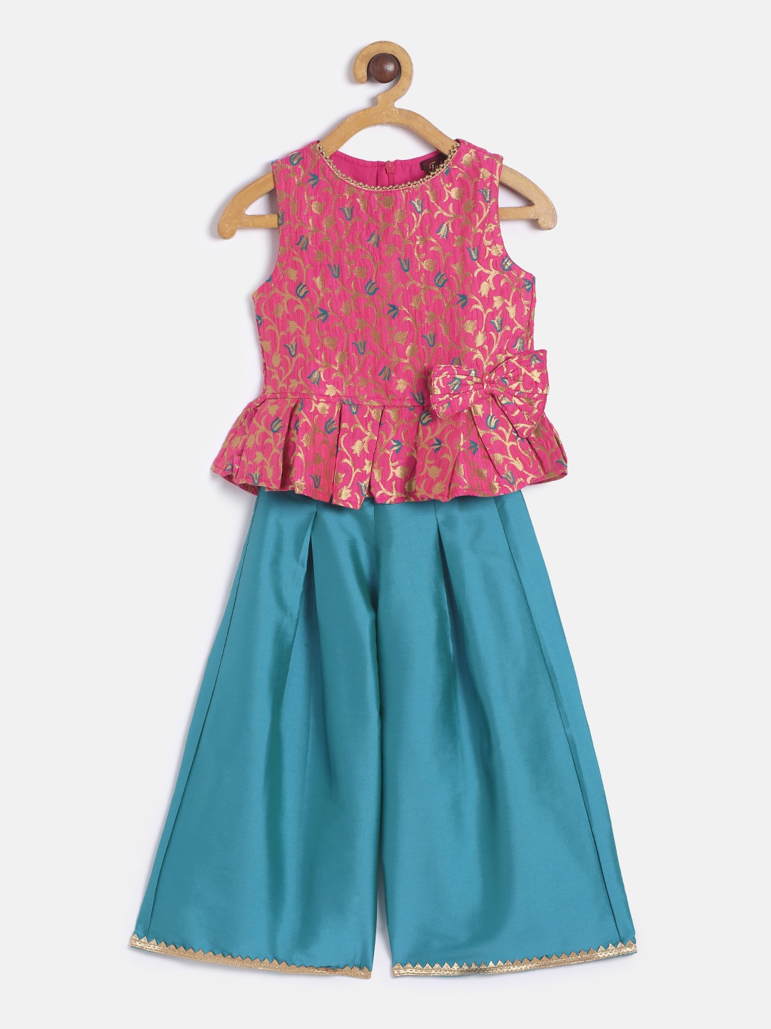 

Twisha Girls Pink & Turquoise Blue Self Design Top with Palazzos