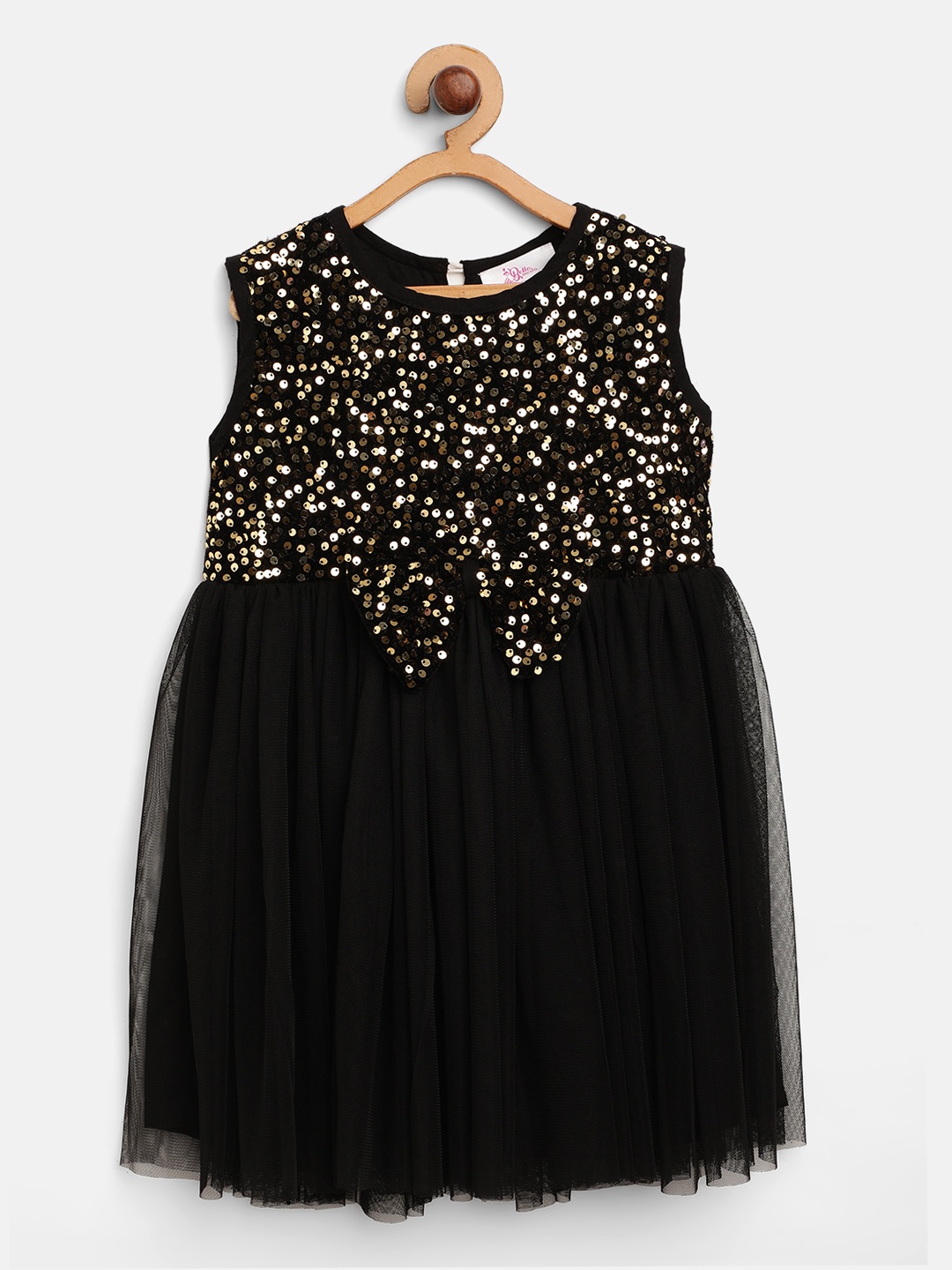 

Bella Moda Girls Black & Golden Sequinned Fit & Flare Dress