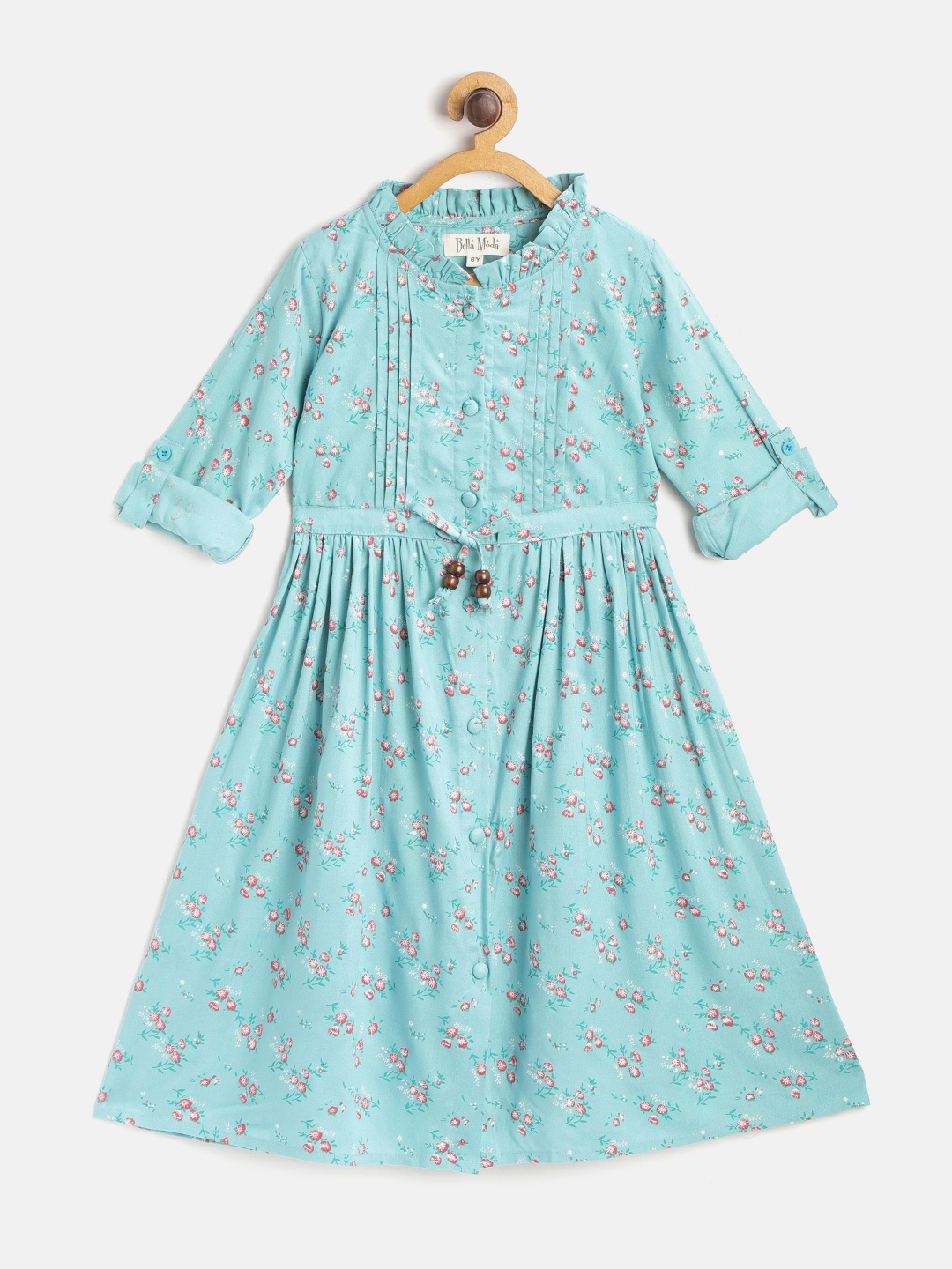 

Bella Moda Girls Blue & Red Floral Print A-Line Dress with Gathers
