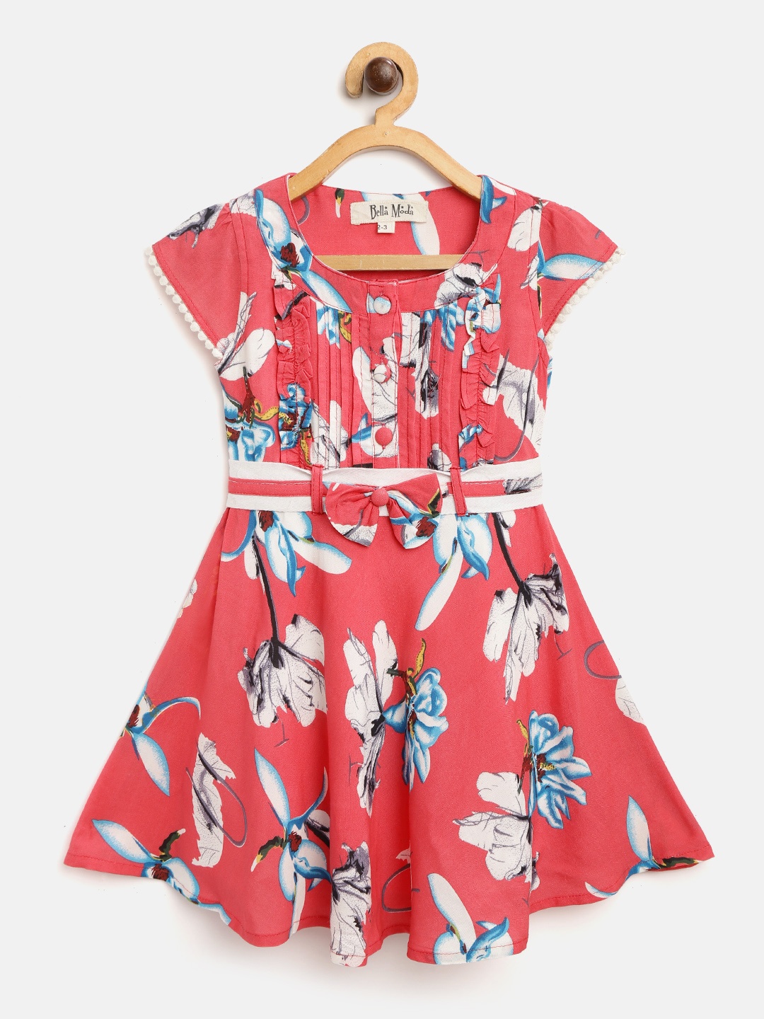 

Bella Moda Girls Coral Red & White Floral Print A-Line Dress