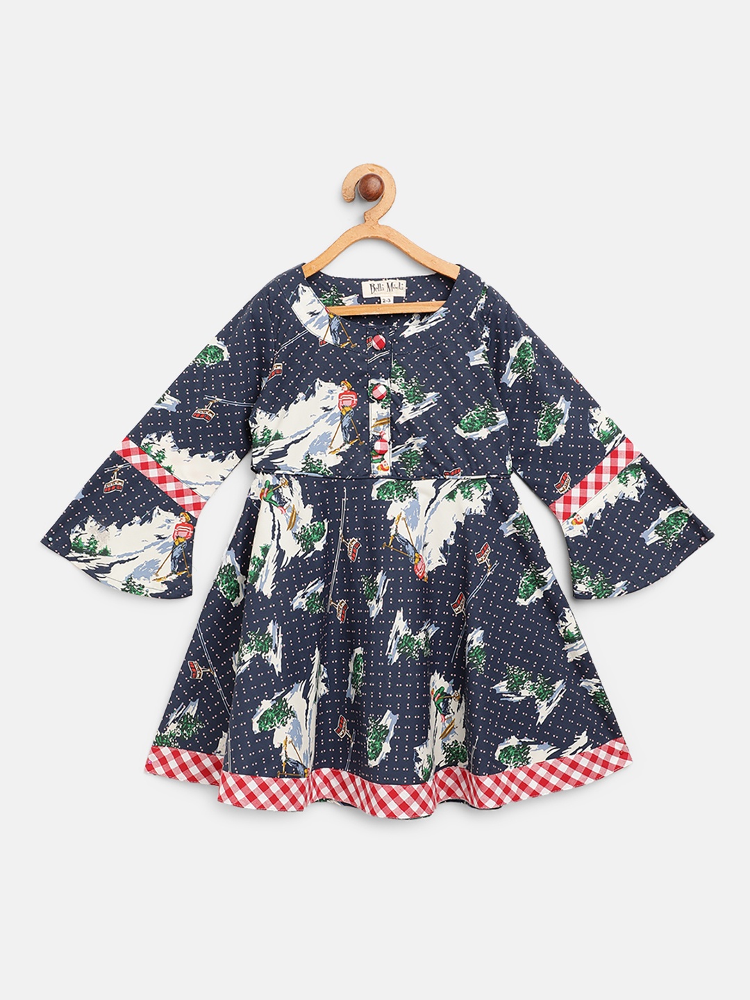 

Bella Moda Girls Blue & White Printed A-Line Dress