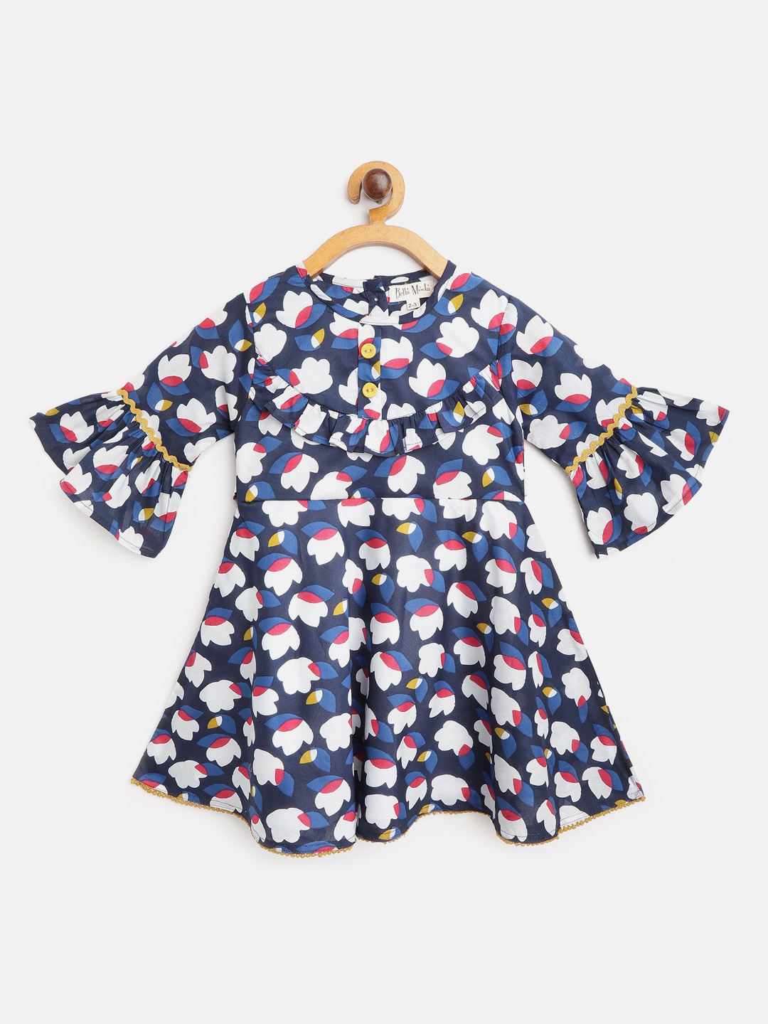 

Bella Moda Girls Blue & White Printed Fit and Flare Dress