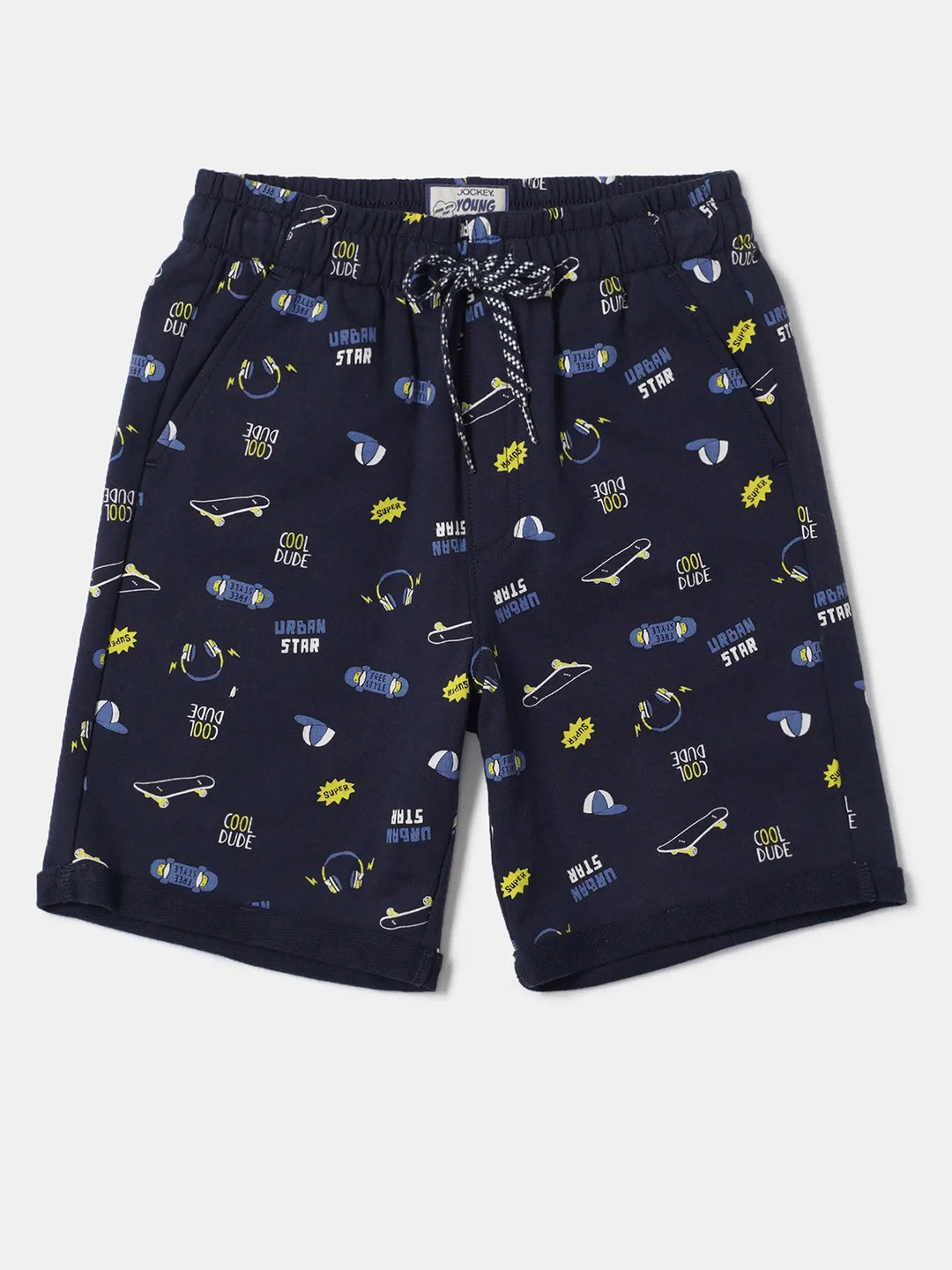 

Jockey Boys Combed Cotton French Terry Printed Shorts With Drawstring Closure - CB03, Navy blue