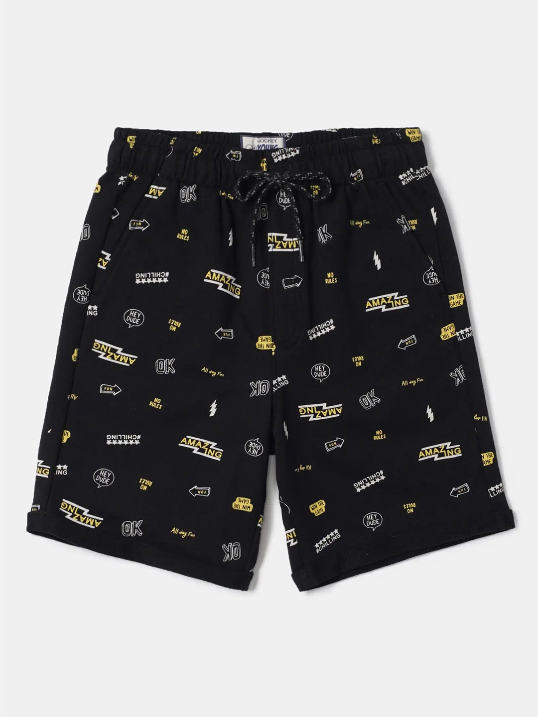 

Jockey Boys Combed Cotton French Terry Printed Shorts With Drawstring Closure - CB03, Black