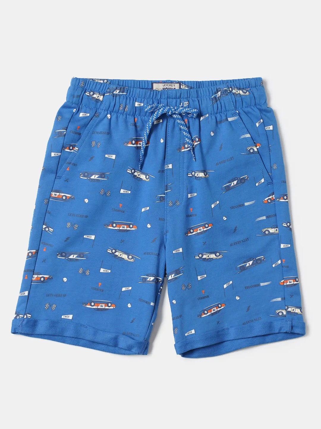 

Jockey Boys Super Combed Cotton Printed Shorts with Turn Up Hem Styling-CB03, Blue