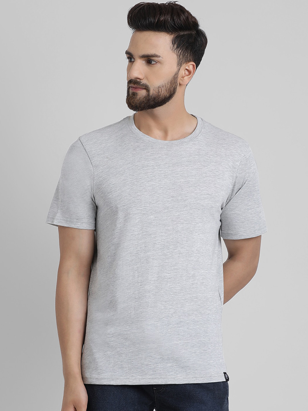 

GRACIT Men Grey Solid Round Neck Cotton Pure Cotton T-shirt