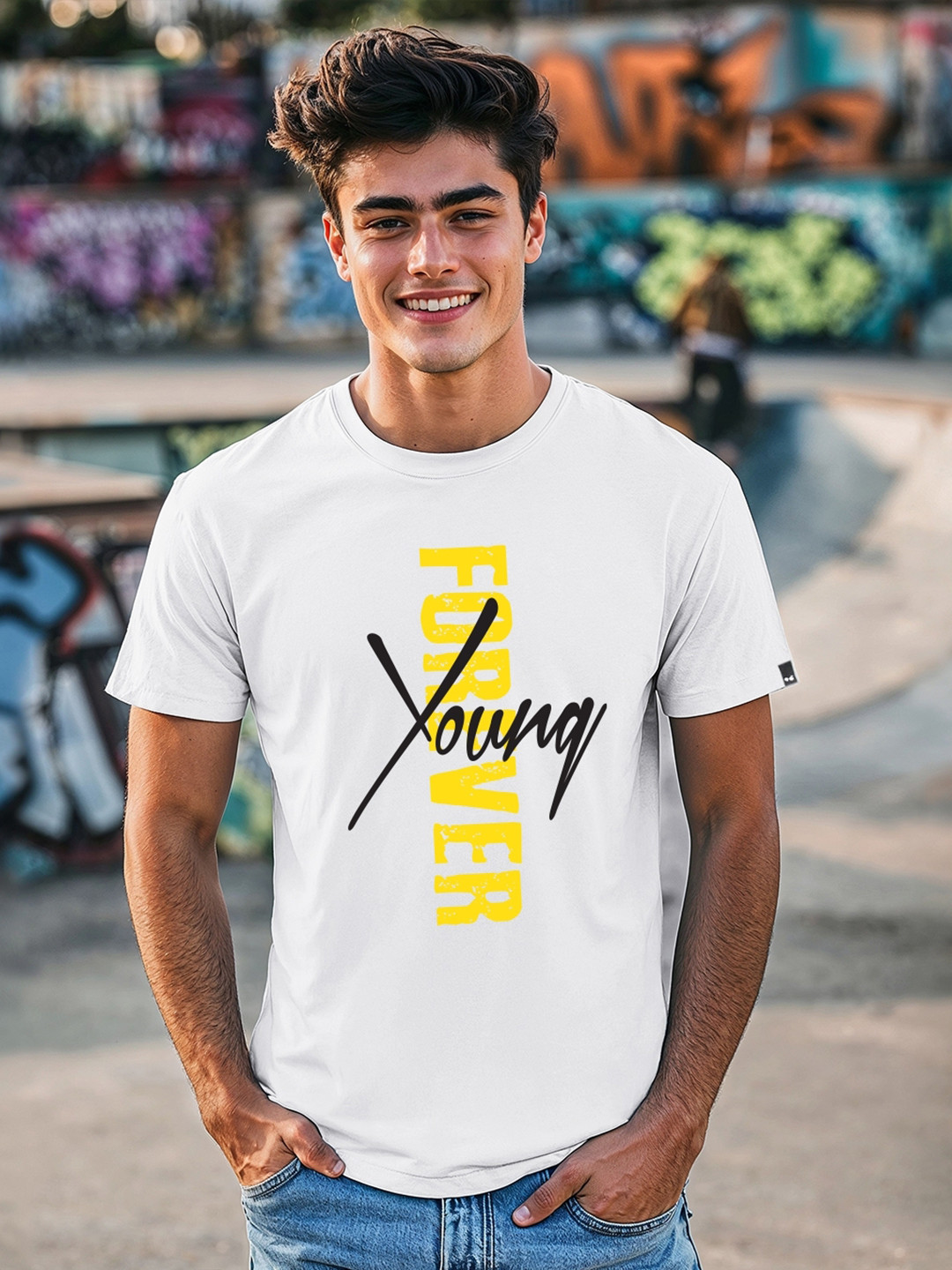 

Bewakoof Men White Printed Round Neck Pure Cotton T-shirt