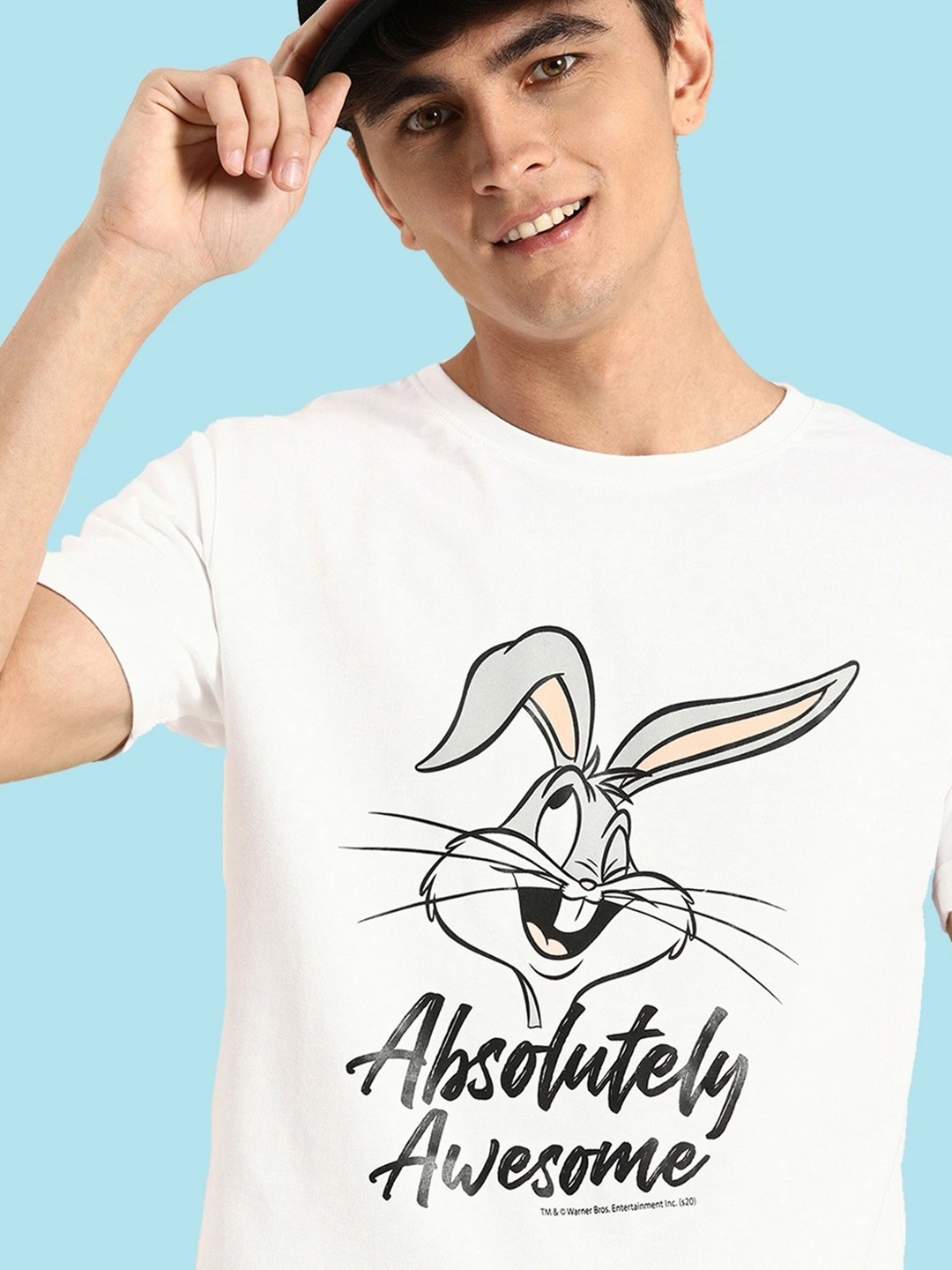 

Bewakoof Official Looney Tunes Merchandise Absolutely Awesome Graphic Printed T-Shirt, White