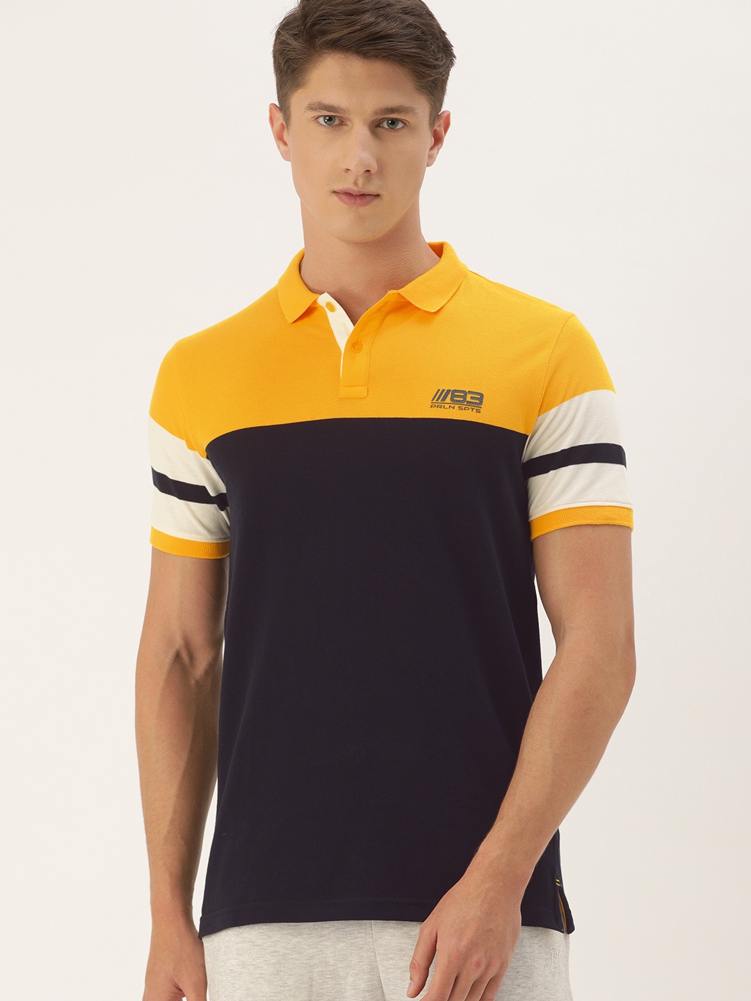 

Proline Active Men Yellow Colourblocked Polo Collar Pure Cotton T-shirt