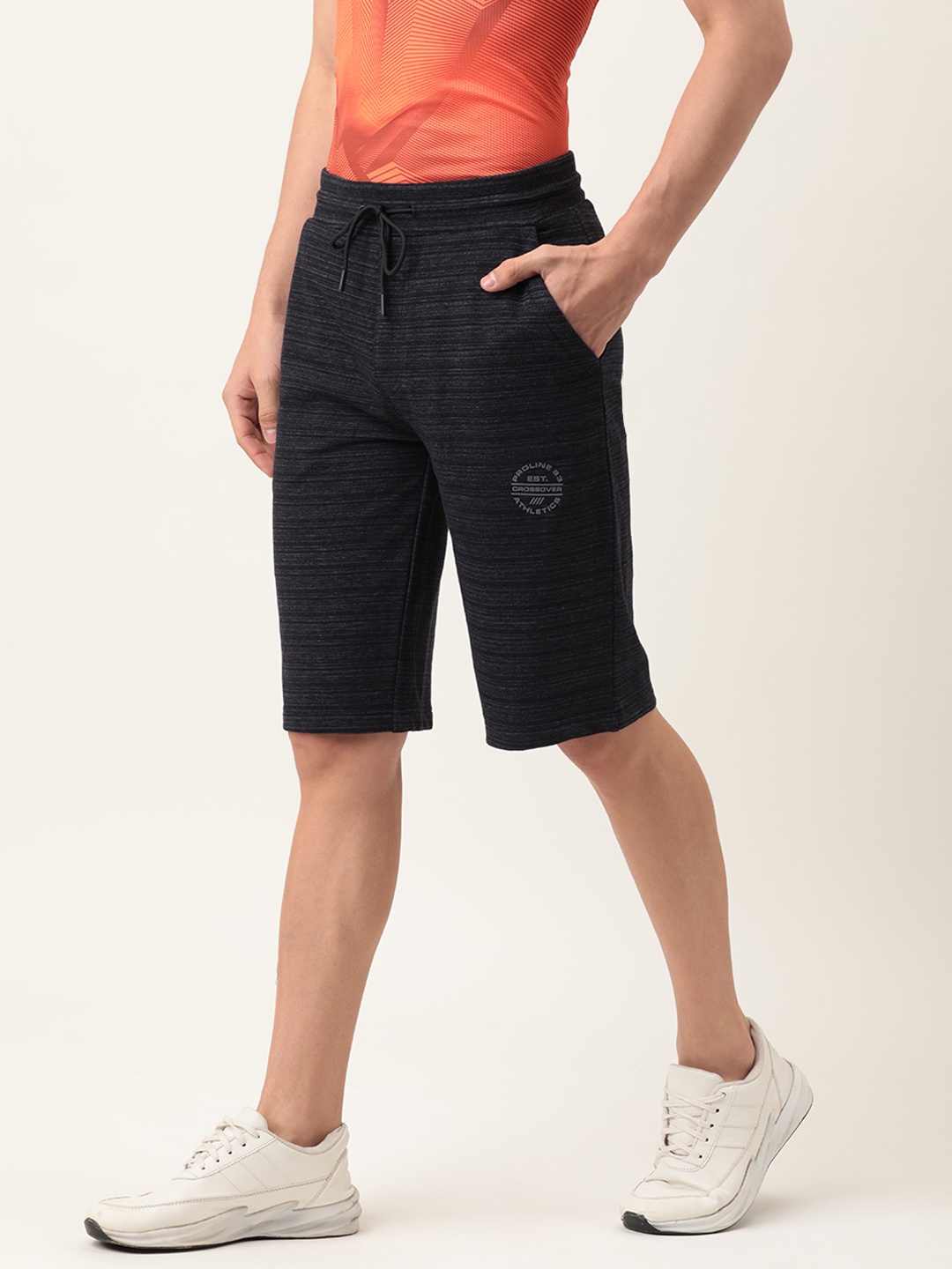 

Proline Active Men Charcoal Grey Striped Mid-Rise Sports Shorts