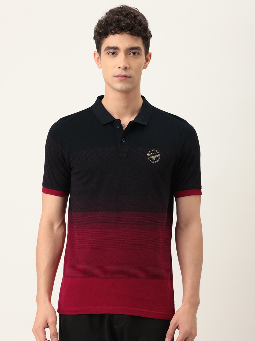 

Proline Active Men Red Black Colourblocked Polo Collar Pure Cotton T-shirt