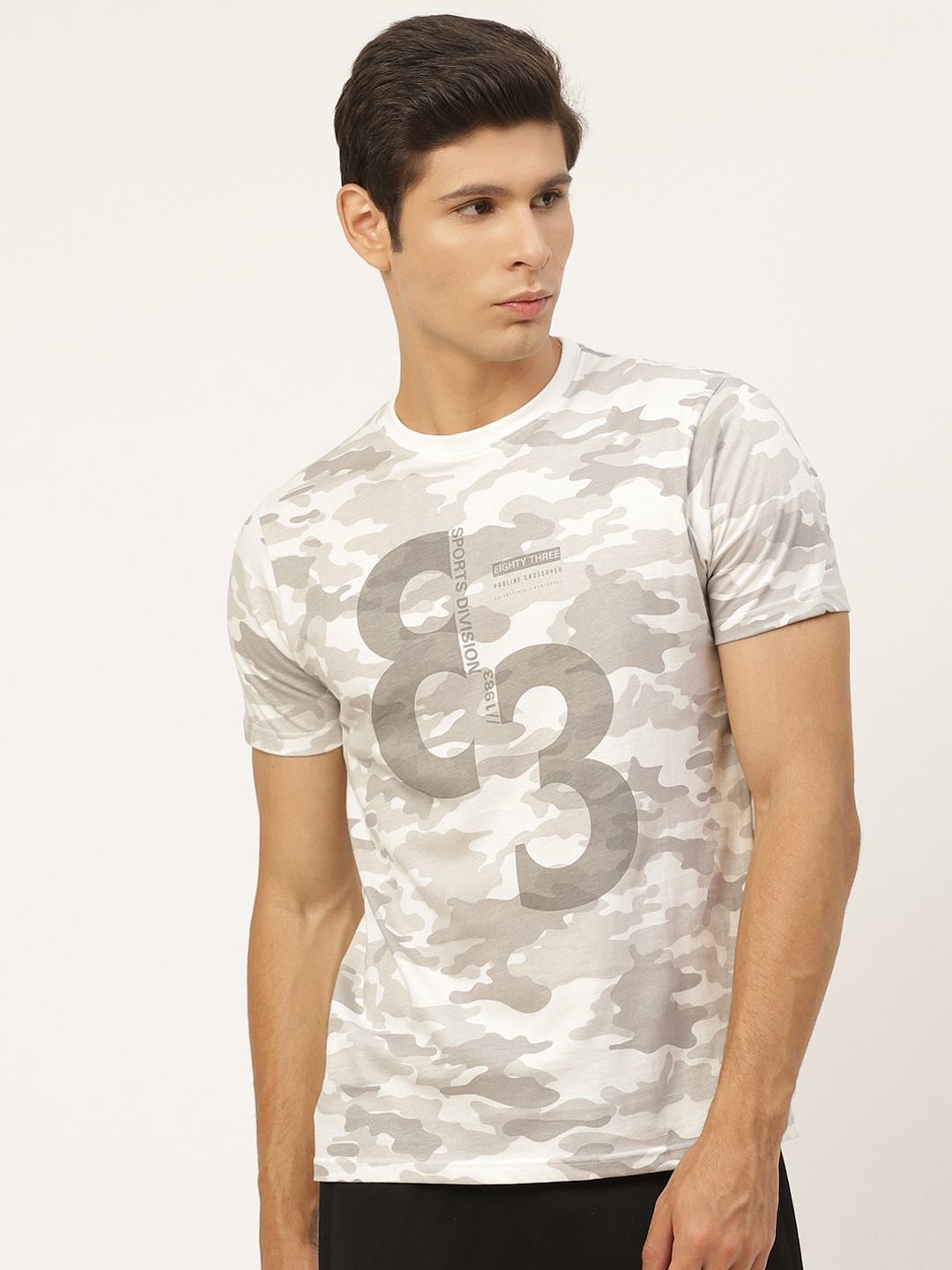 

Proline Active Men Off White & Grey Camouflage Printed T-shirt