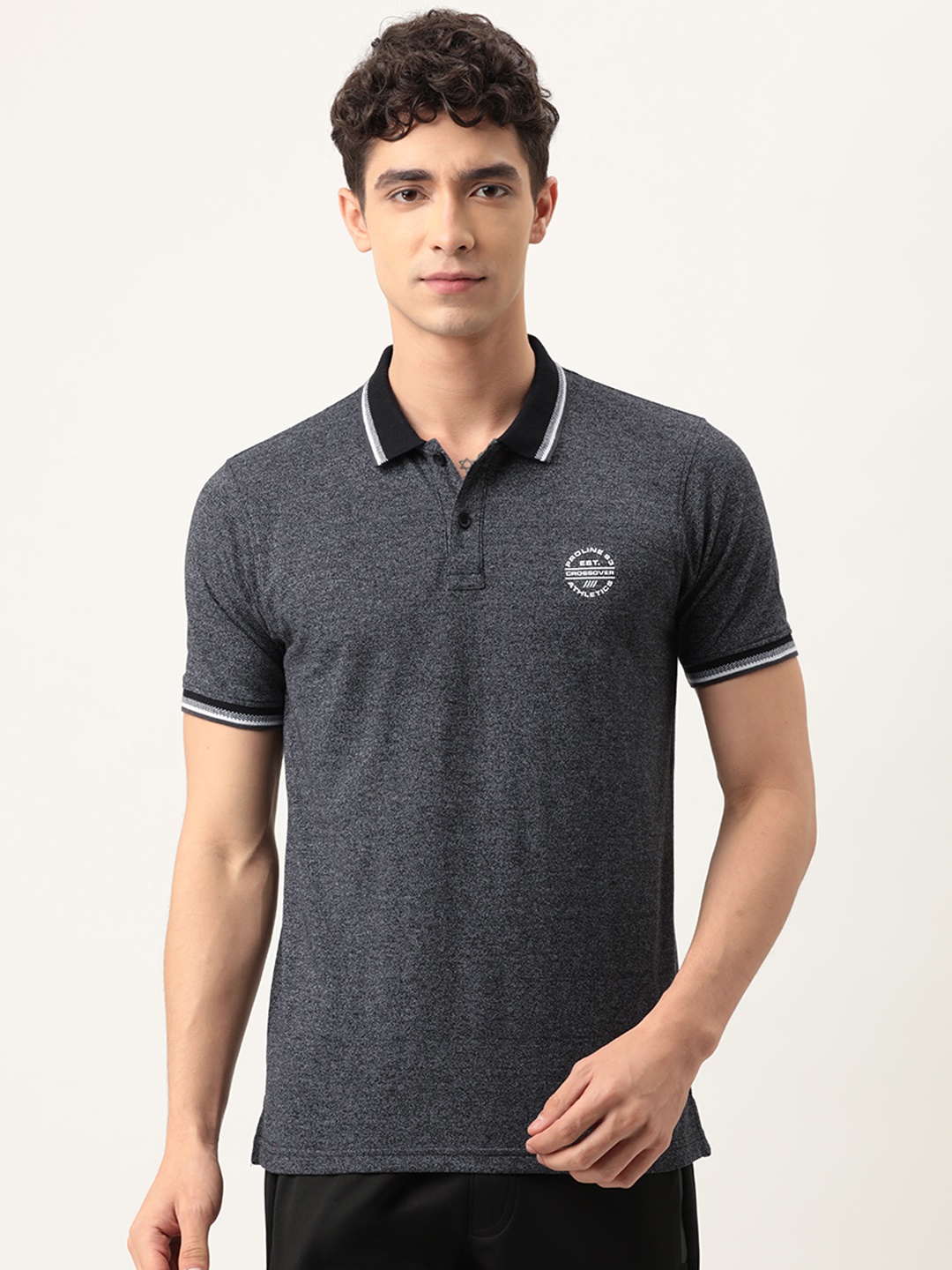 

Proline Active Men Grey Melange Polo Collar T-shirt