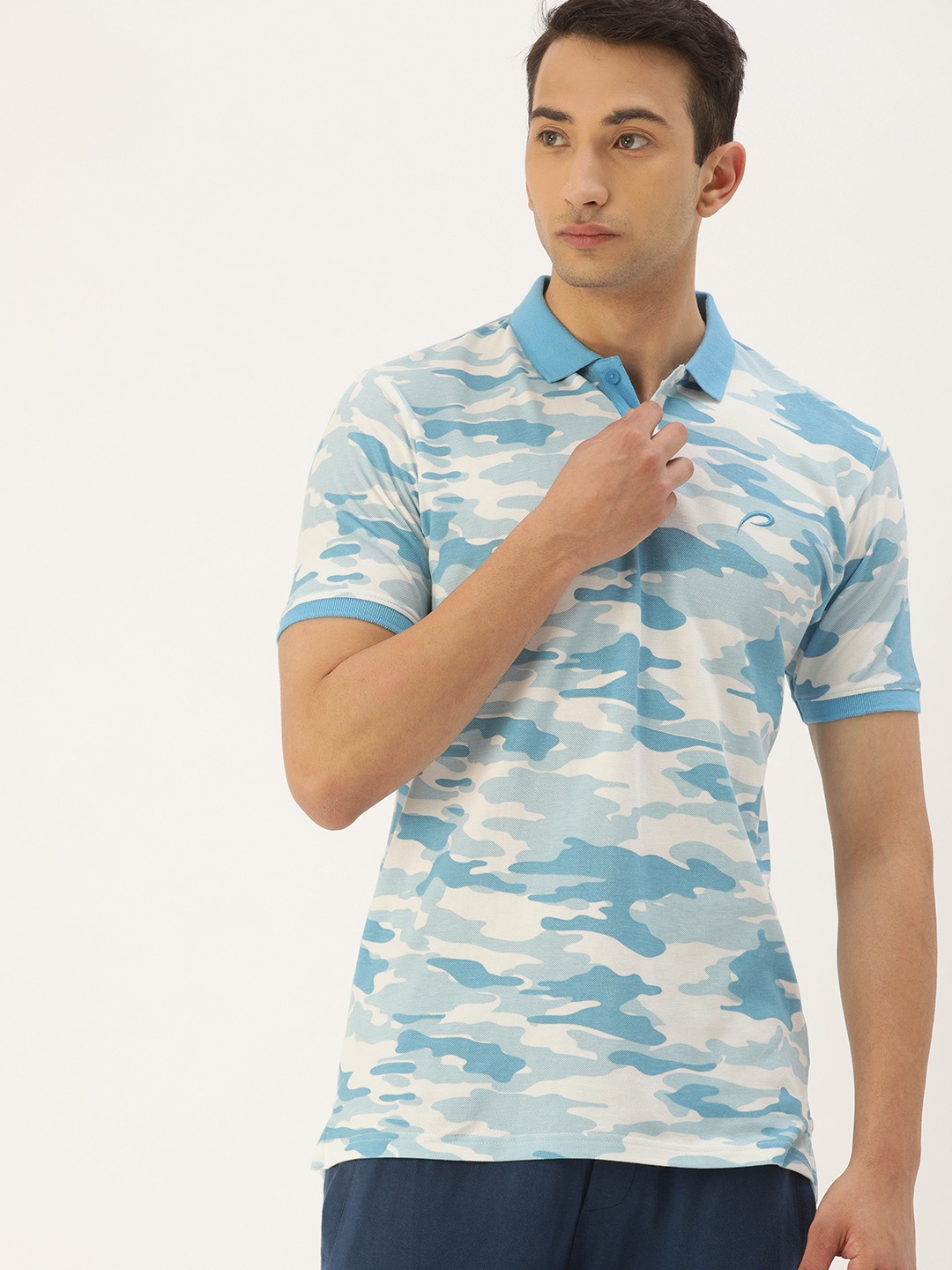 

Proline Active Men Blue Printed Polo Collar Pure Cotton T-shirt