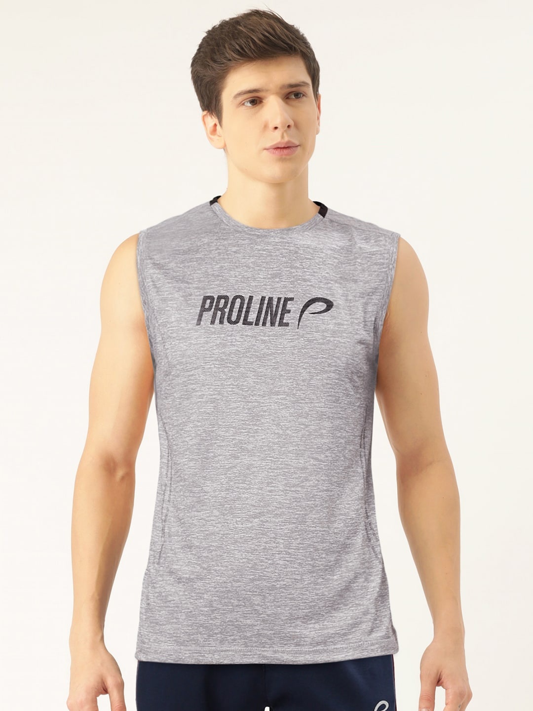 

Proline Active Men Grey Melange Printed Round Neck T-shirt