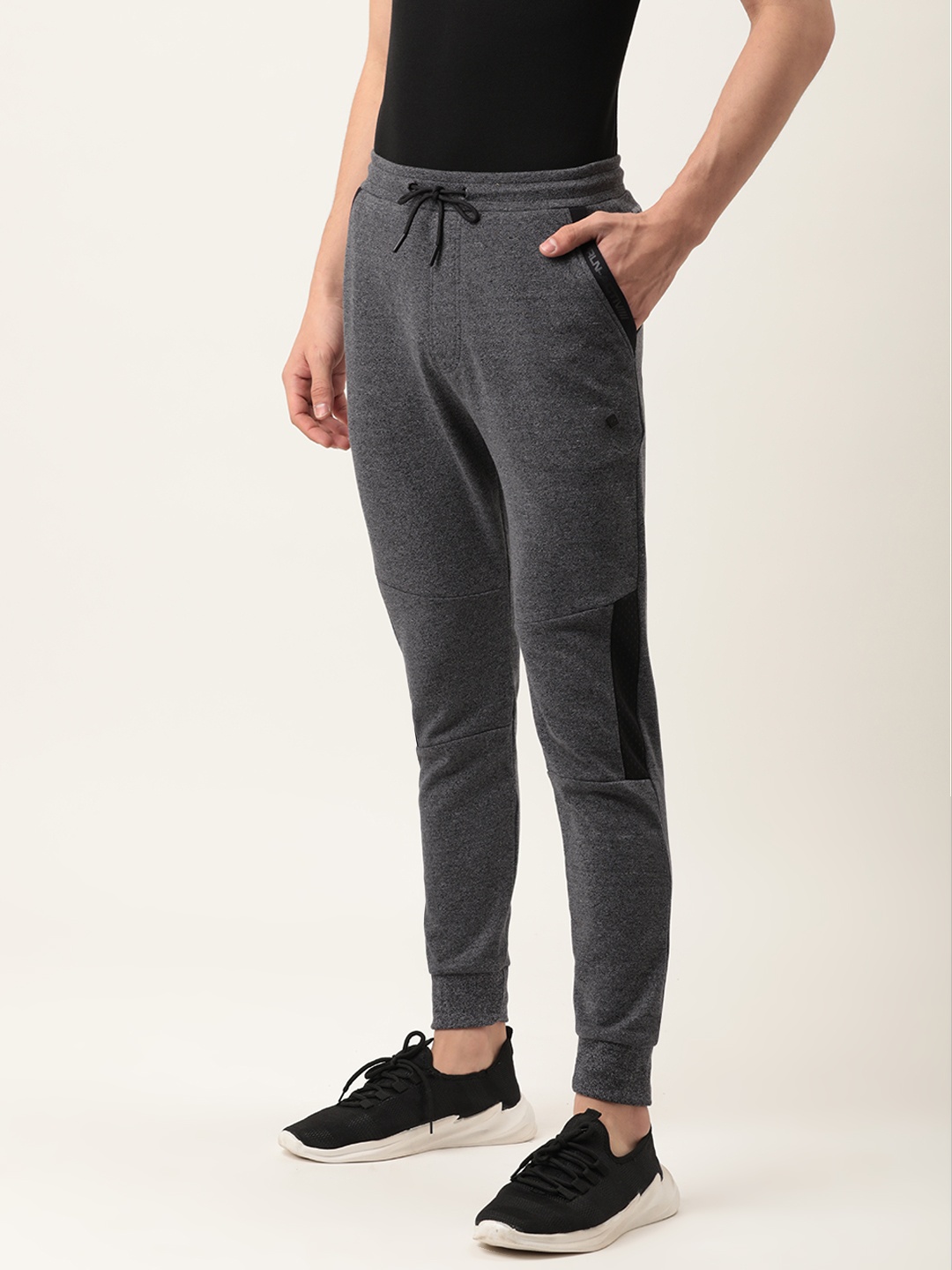 

Proline Active Men Grey Melange Solid Joggers with Side Stripes