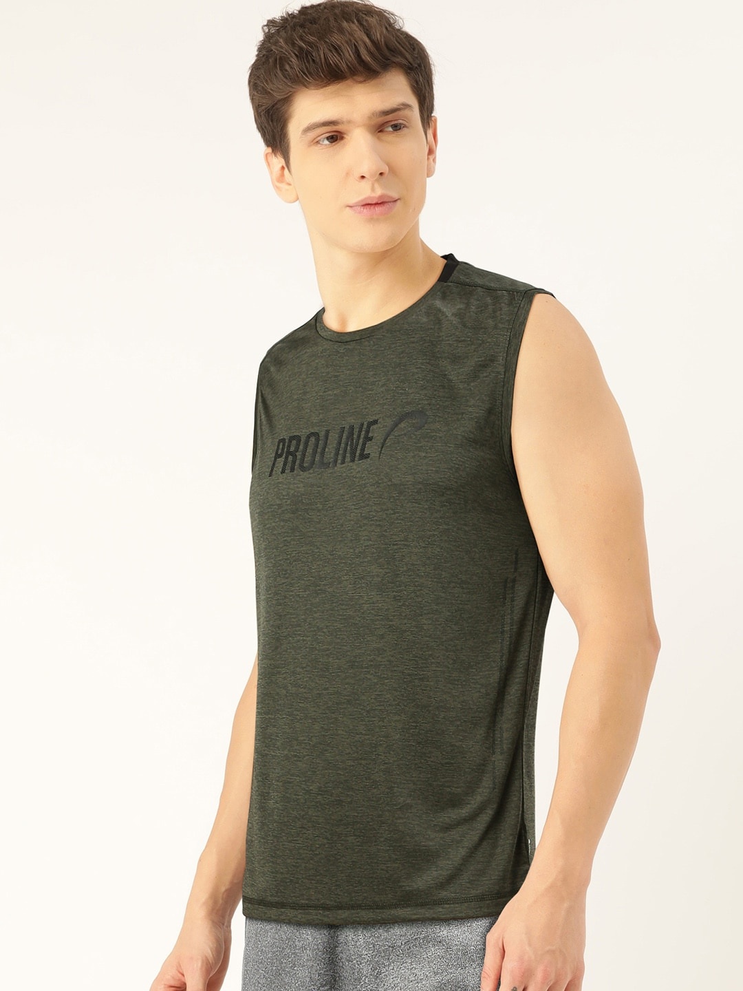 

Proline Active Men Olive Green Printed Round Neck Tank Top