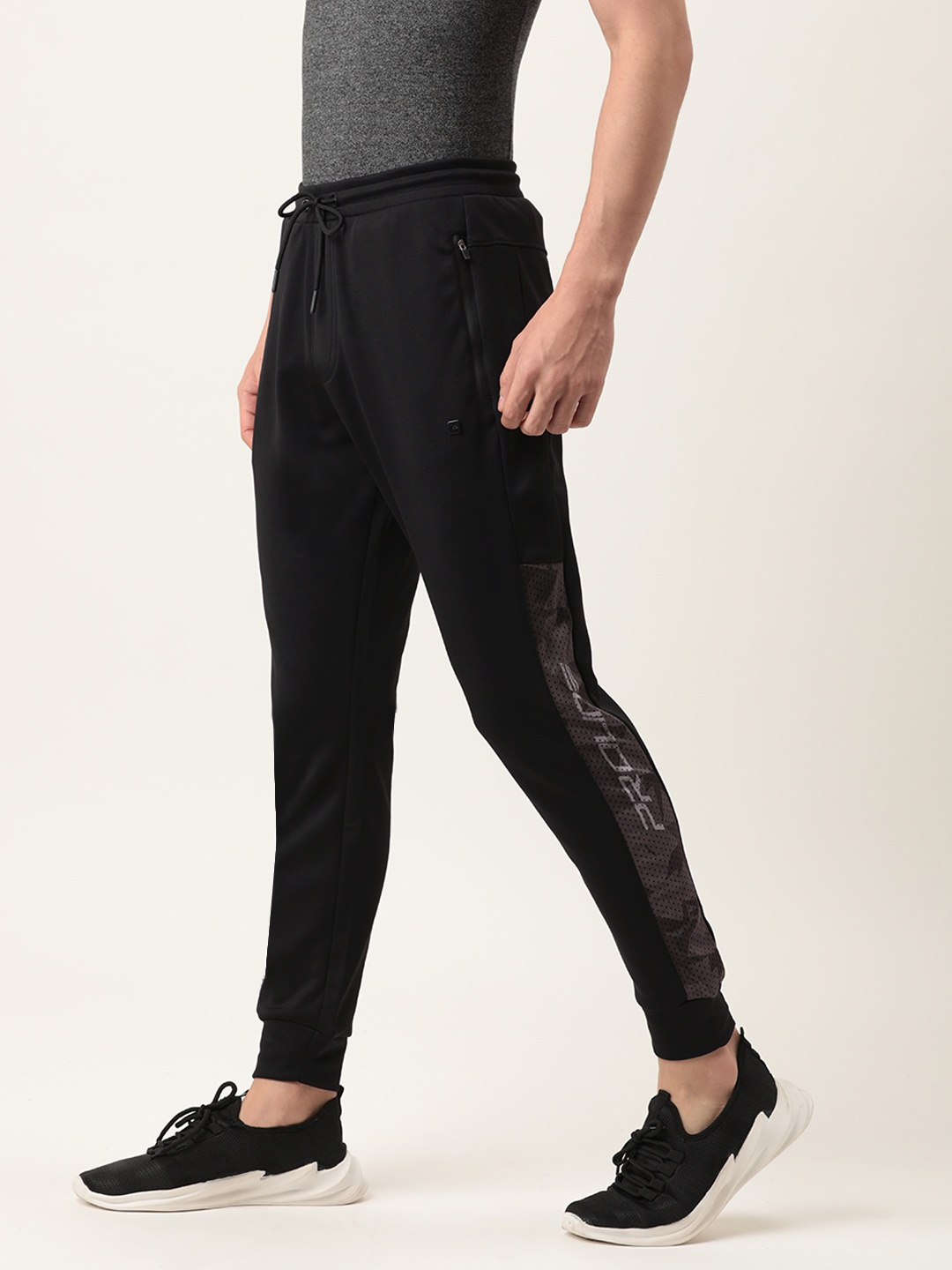 

Proline Active Men Black Solid Joggers with Side Stripes