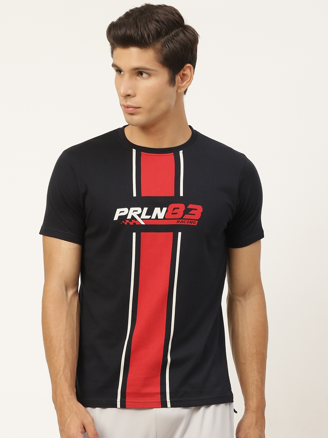 

Proline Active Men Navy Blue & Red Striped T-shirt