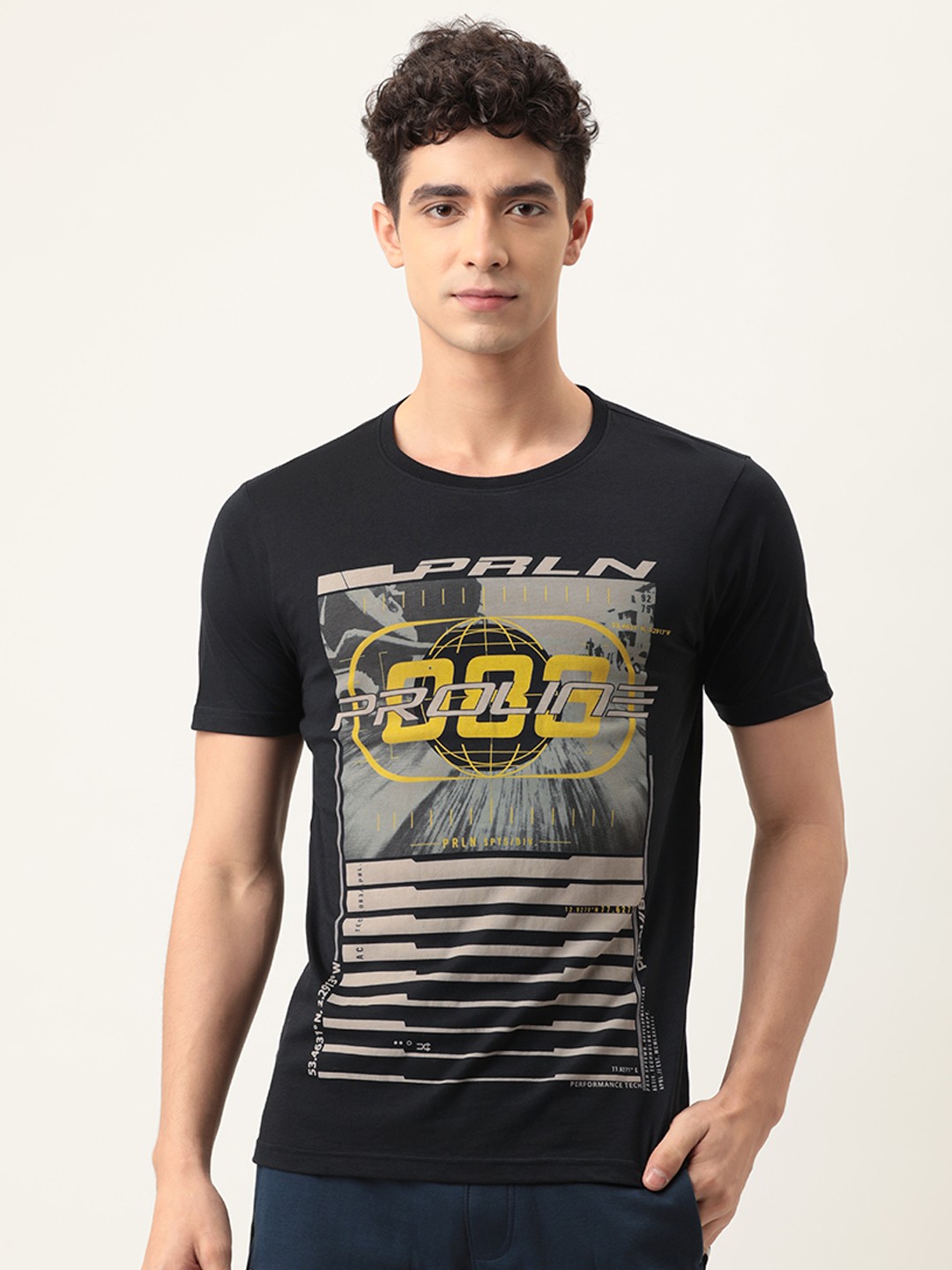 

Proline Active Men Black Grey Typography Printed Pure Cotton T-shirt
