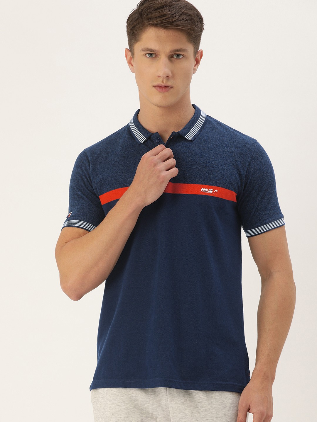 

Proline Active Men Navy Blue Printed Polo Collar Pure Cotton T-shirt