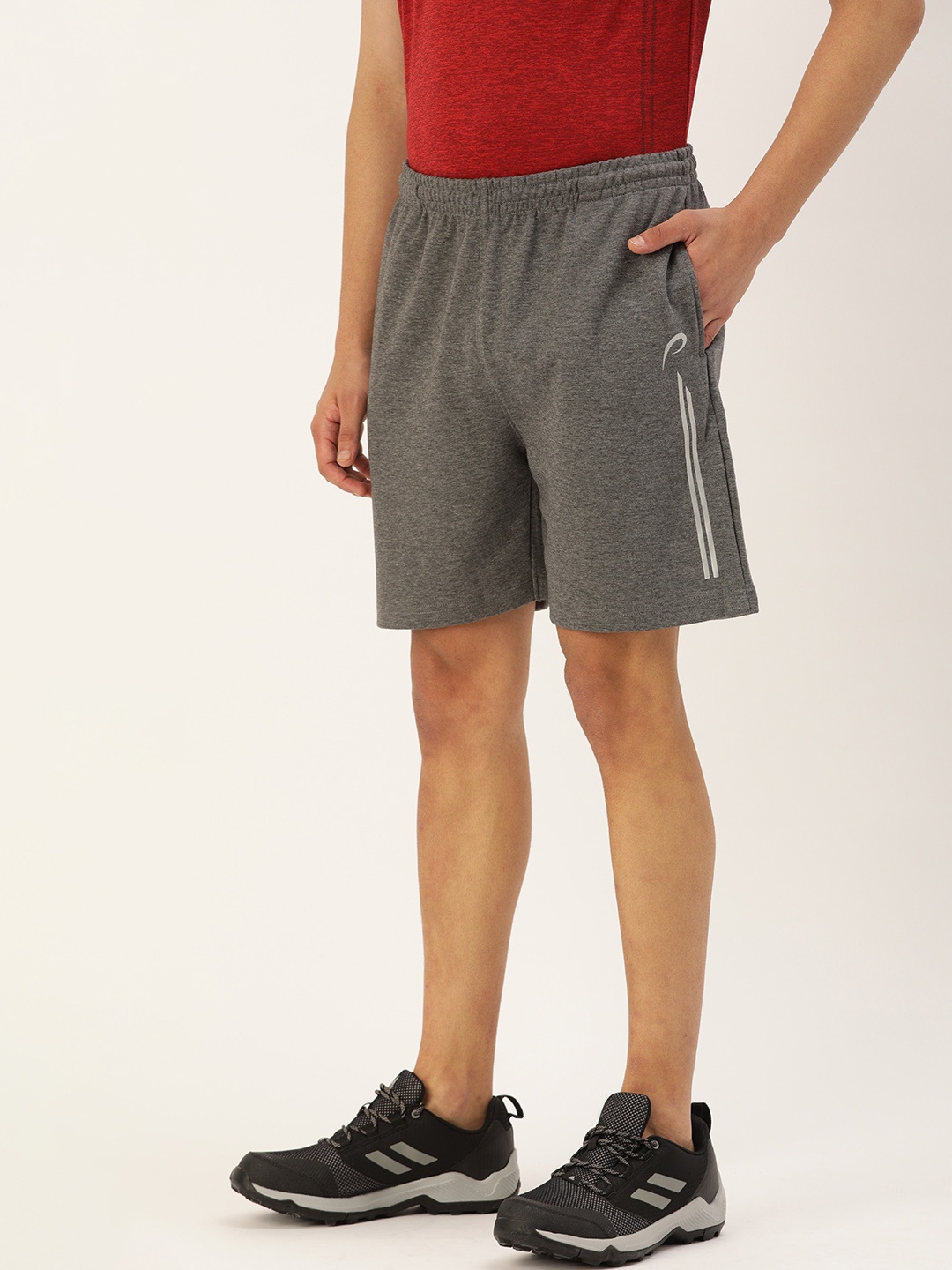 

Proline Active Men Grey Melange Solid Regular Fit Sports Shorts with Side Striped Detail