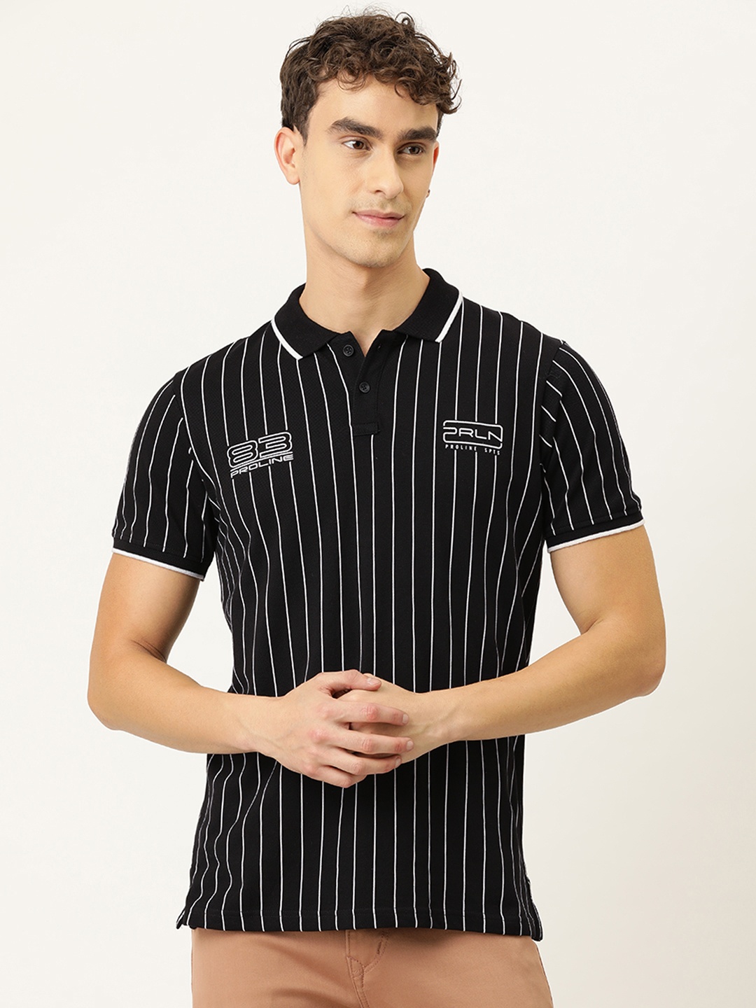 

Proline Active Men Black Striped Polo Collar T-shirt