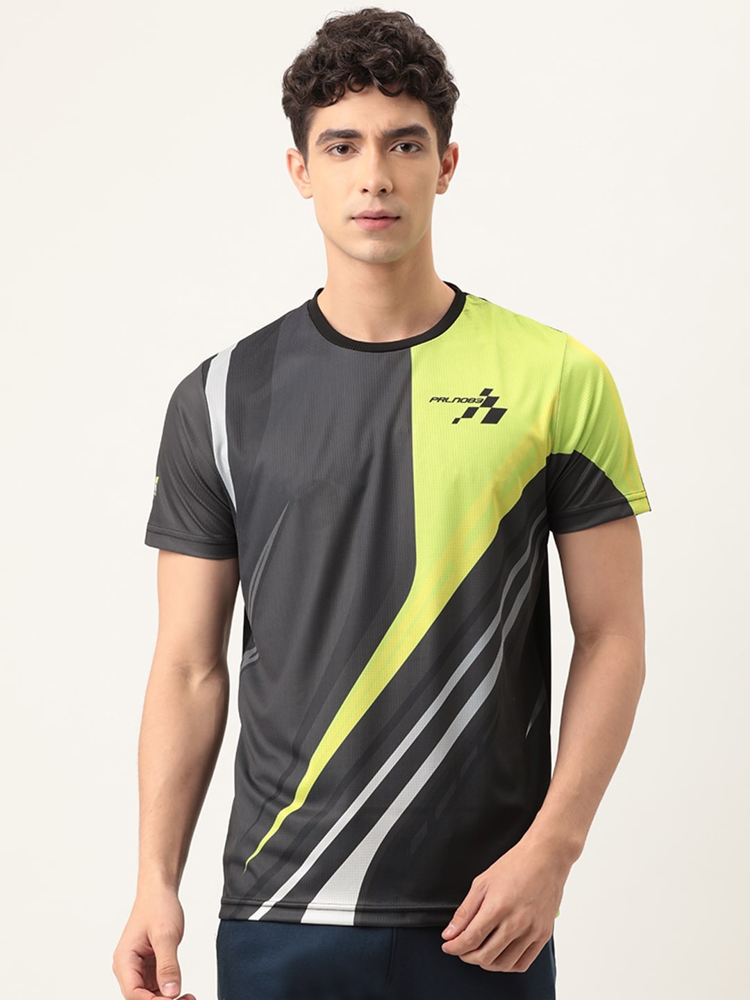 

Proline Active Men Grey & Lime Green Colourblocked T-shirt