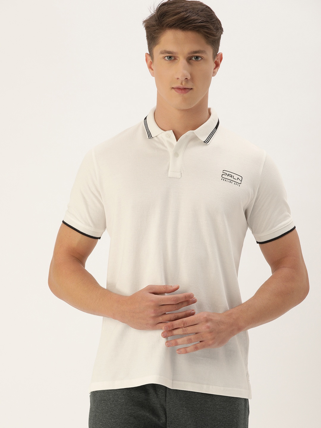 

Proline Active Men Off-White Solid Polo Collar Pure Cotton T-shirt