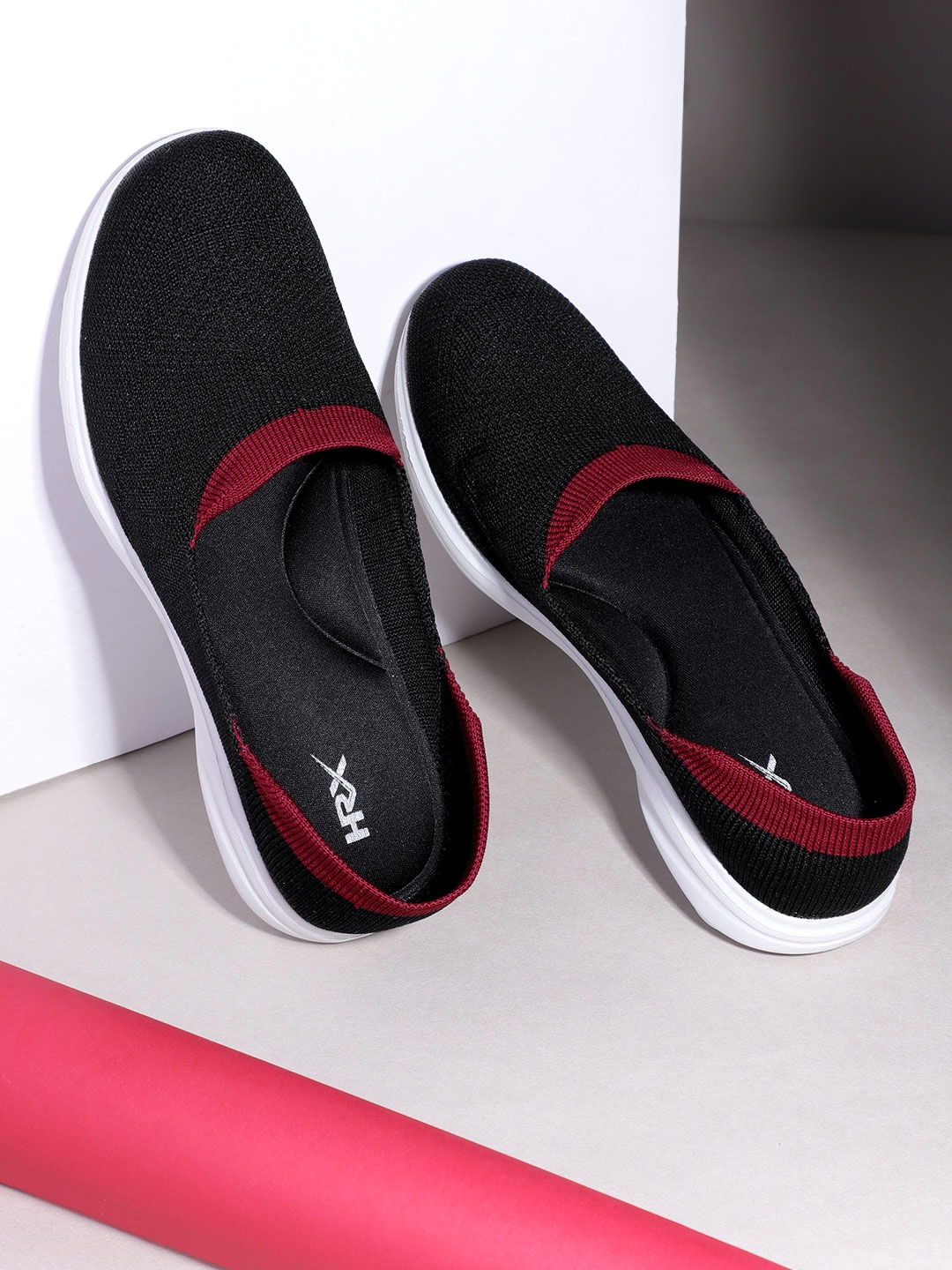 

HRX by Hrithik Roshan Women Black & Maroon Soft Walk Woven Design Ballerina Shoes
