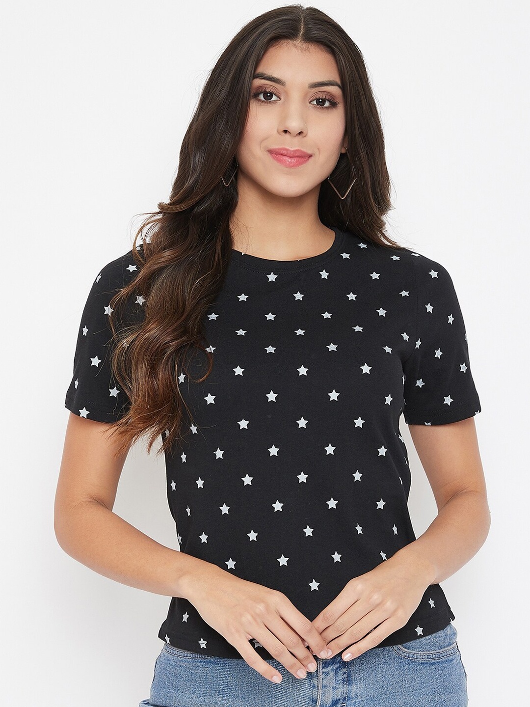 

GRITSTONES Women Black & White Star Printed Top