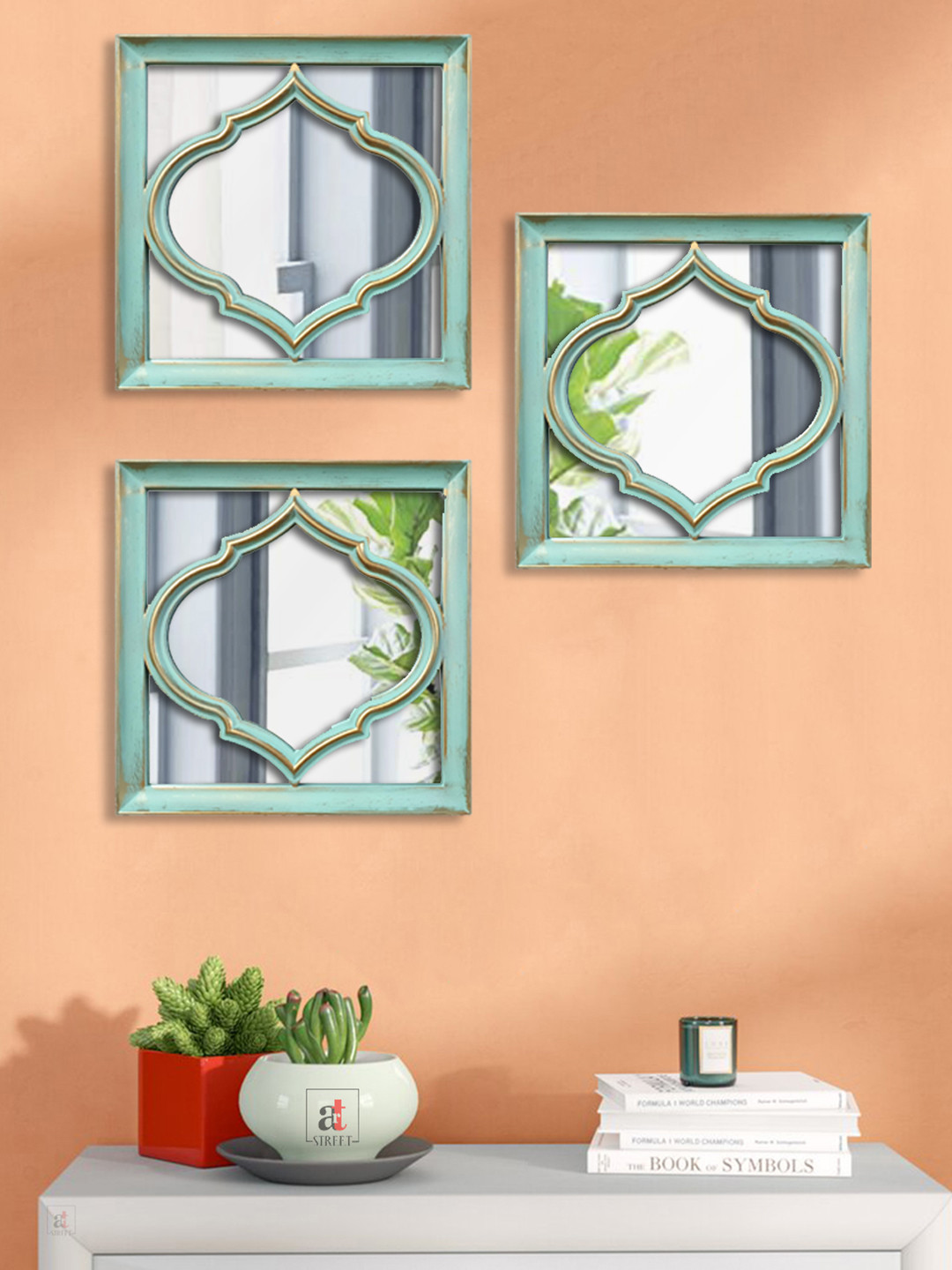 

Art Street Set Of 3 Blue & Gold-Toned Wall Mirrors