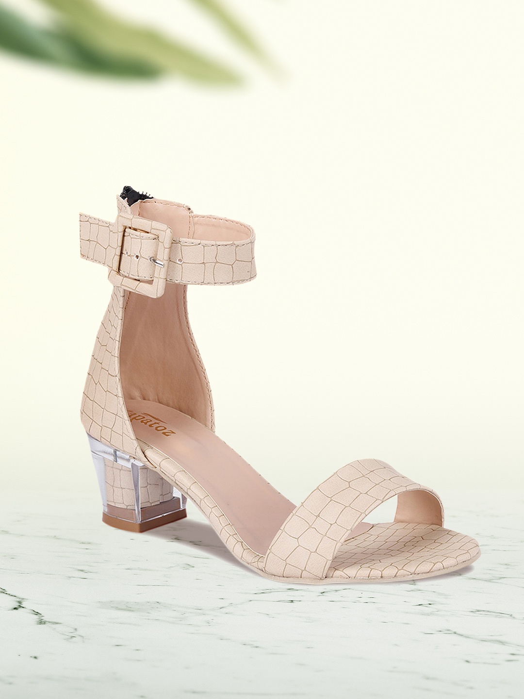 

ZAPATOZ Women Cream-Coloured Printed Block Heels