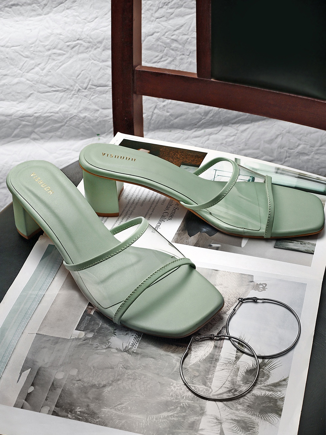 

Vishudh Women Green & Transparent Colourblocked Block Heels