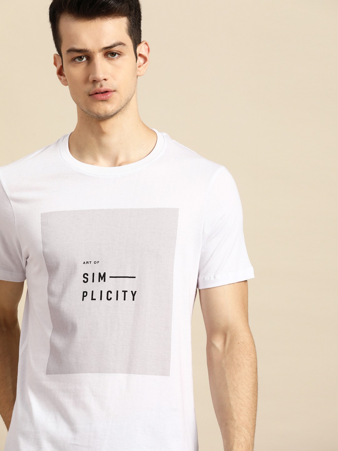 

ether Men White & Grey Typography Printed T-shirt